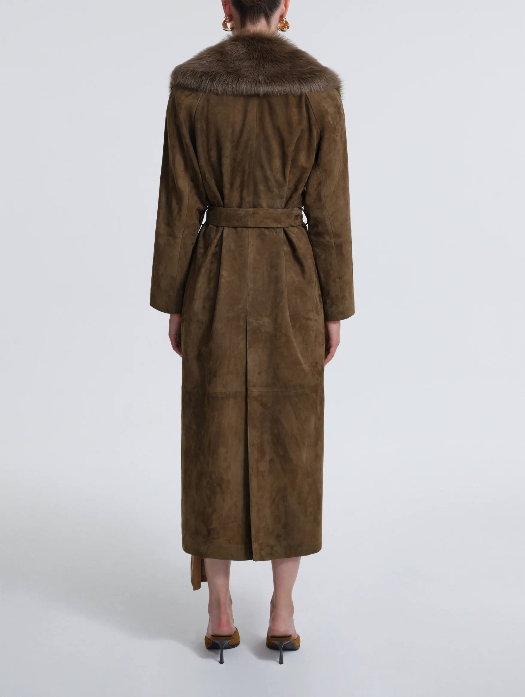 Briona Suede Coat in Deep Olive - Image 4