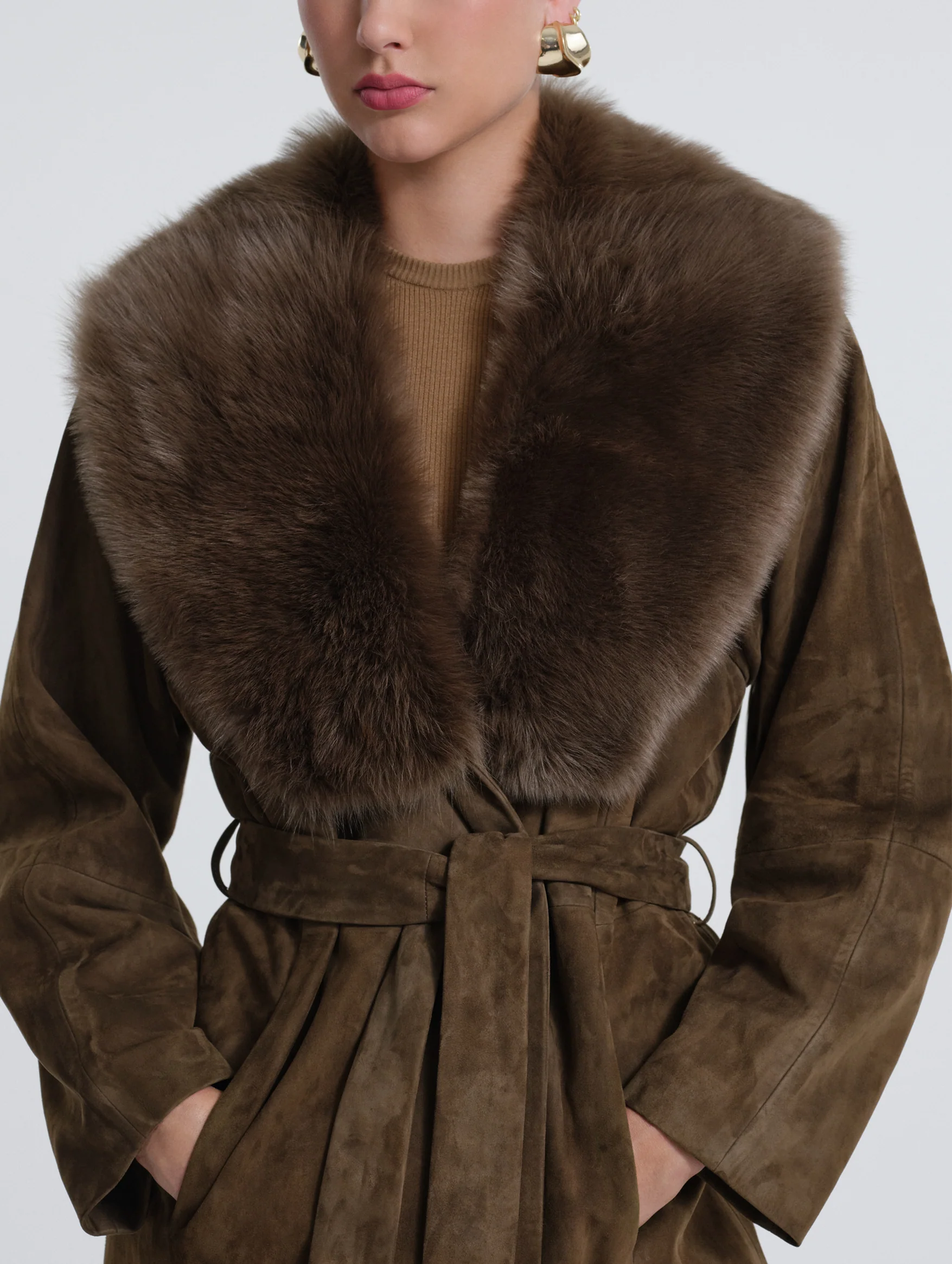 Briona Suede Coat in Deep Olive - Image 5