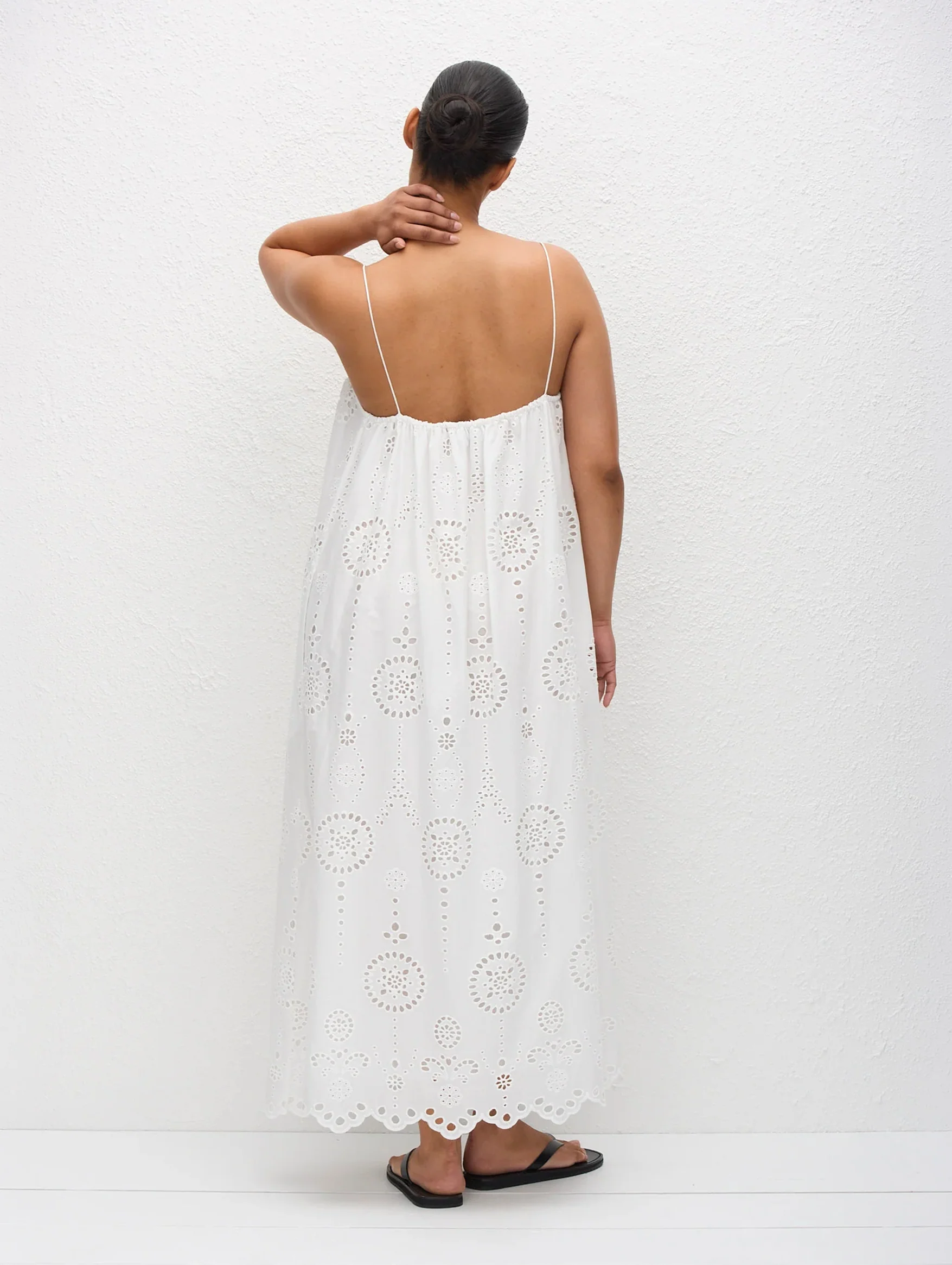 Broderie Cami Midi Dress in White - Image 4