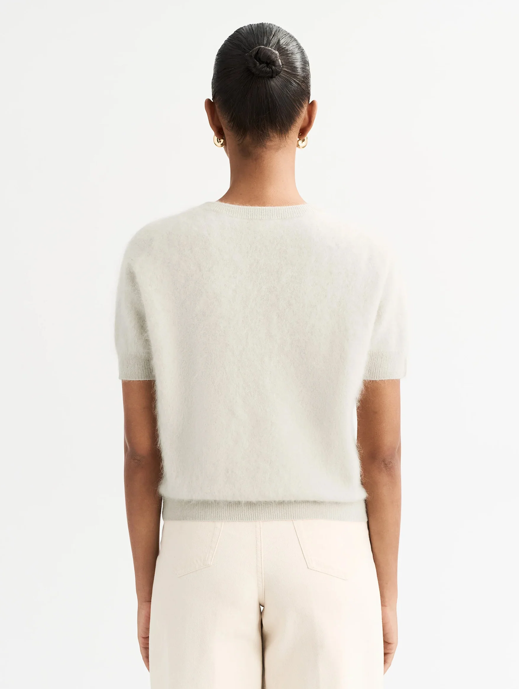 Brushed Cashmere Short Sleeve Cardigan in Chalk - Image 4