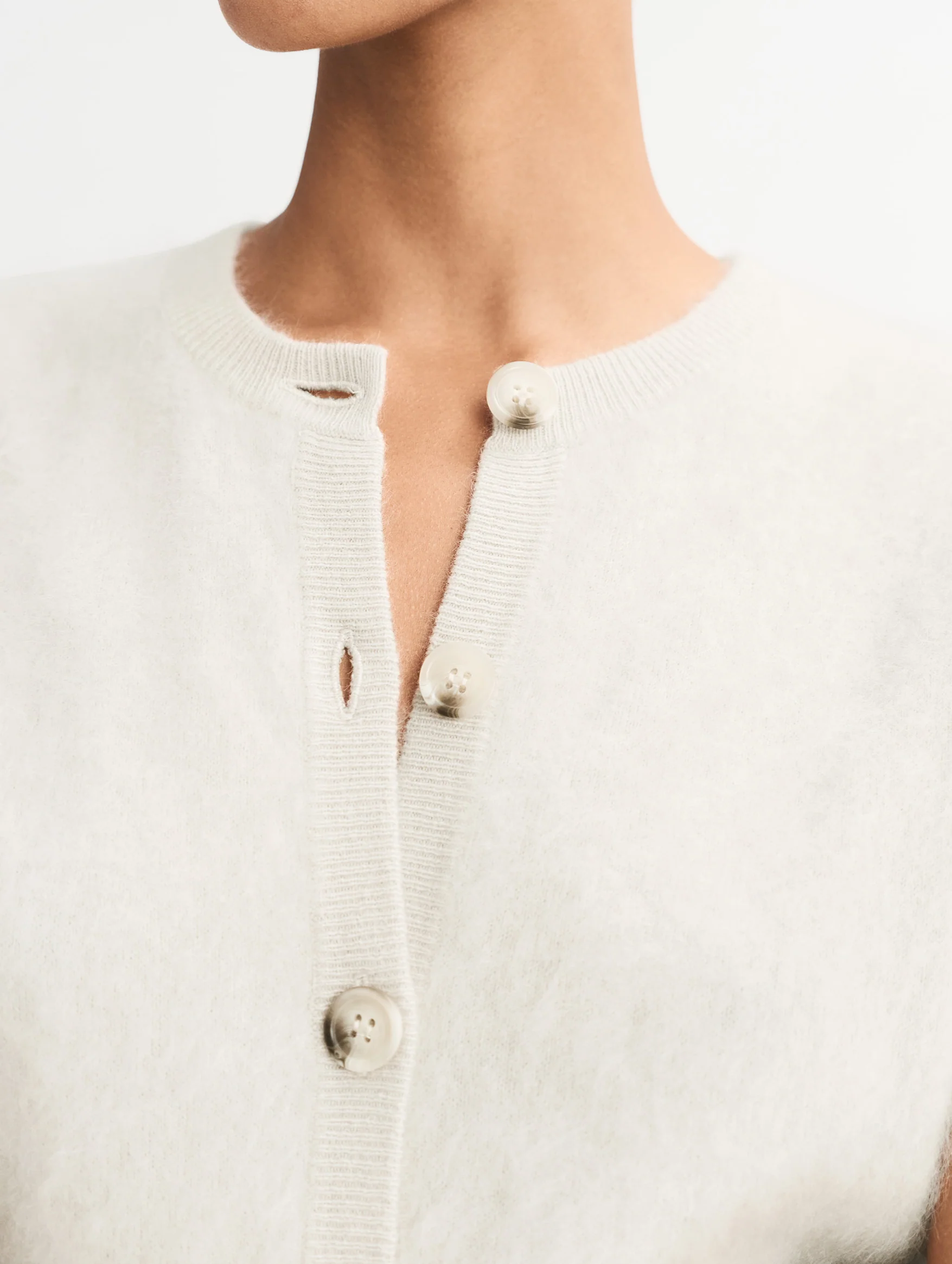 Brushed Cashmere Short Sleeve Cardigan in Chalk - Image 5