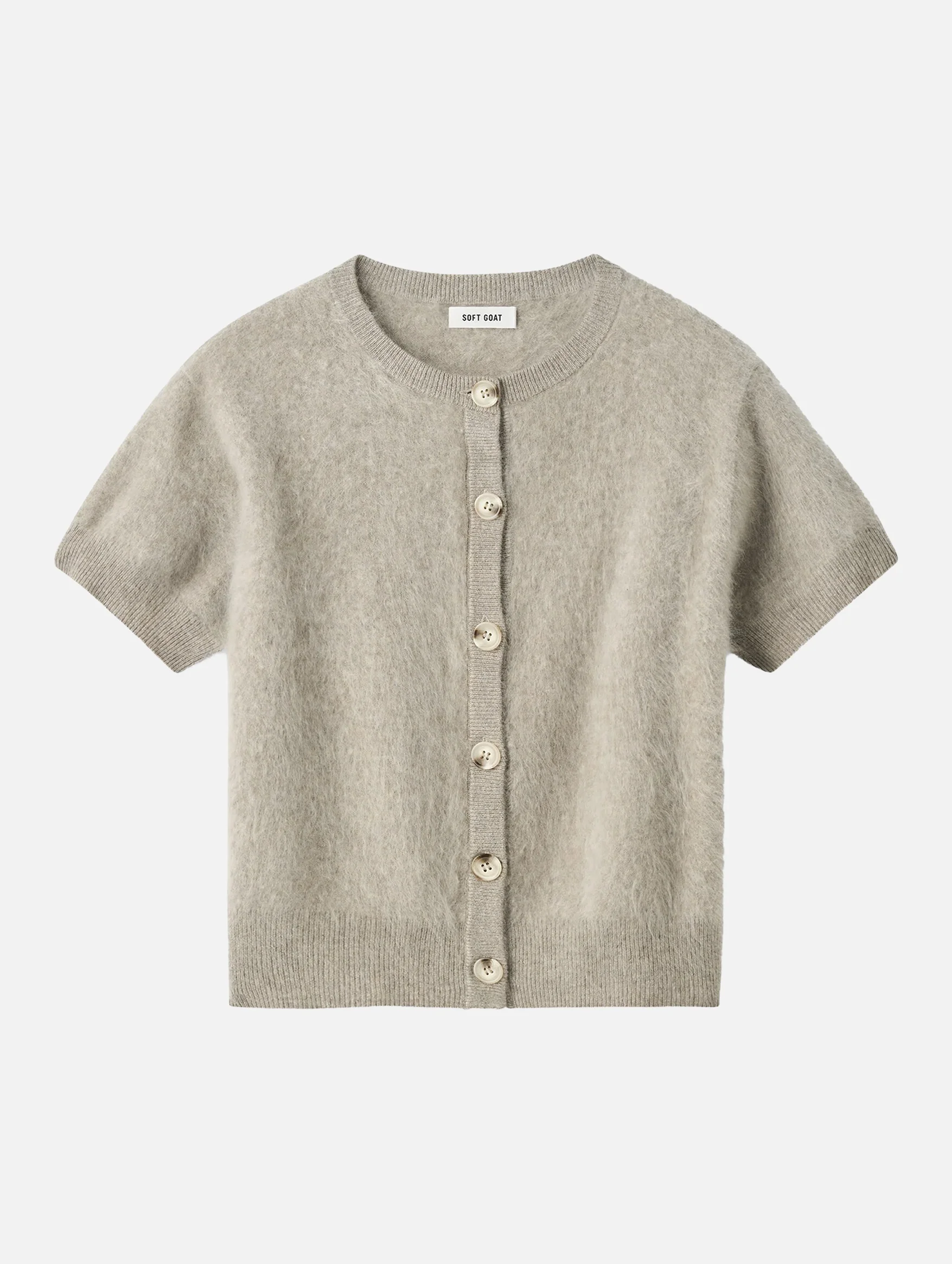 Brushed Cashmere Short Sleeve Cardigan in Greige
