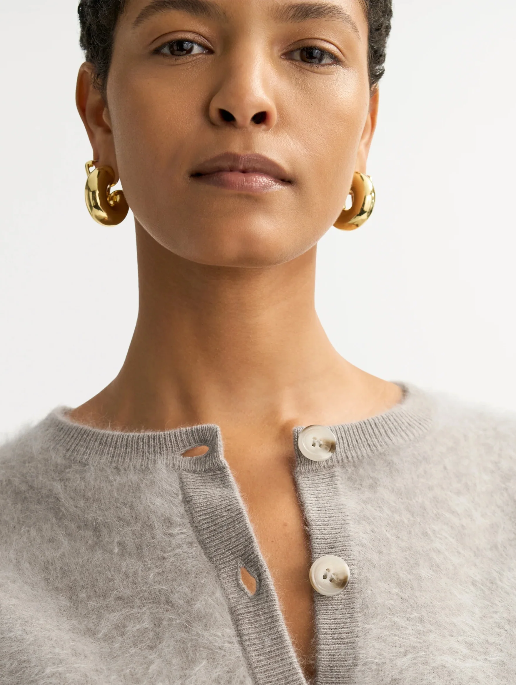 Brushed Cashmere Short Sleeve Cardigan in Greige - Image 5