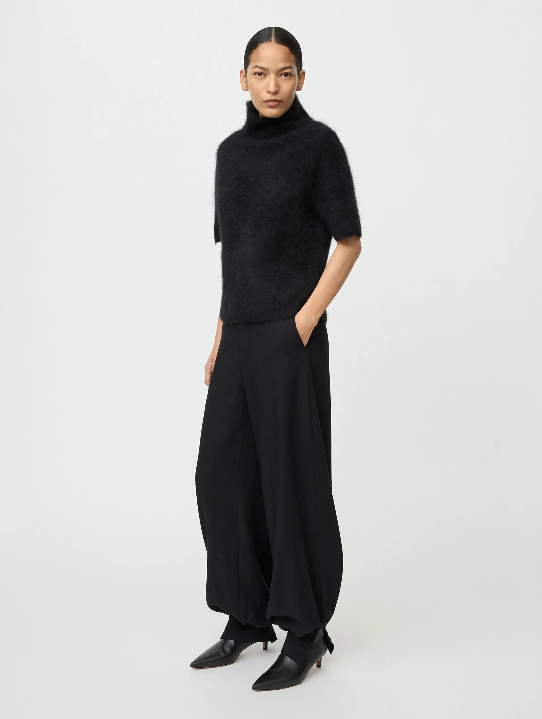 Brushed Short Sleeve Turtleneck in Black - Image 2