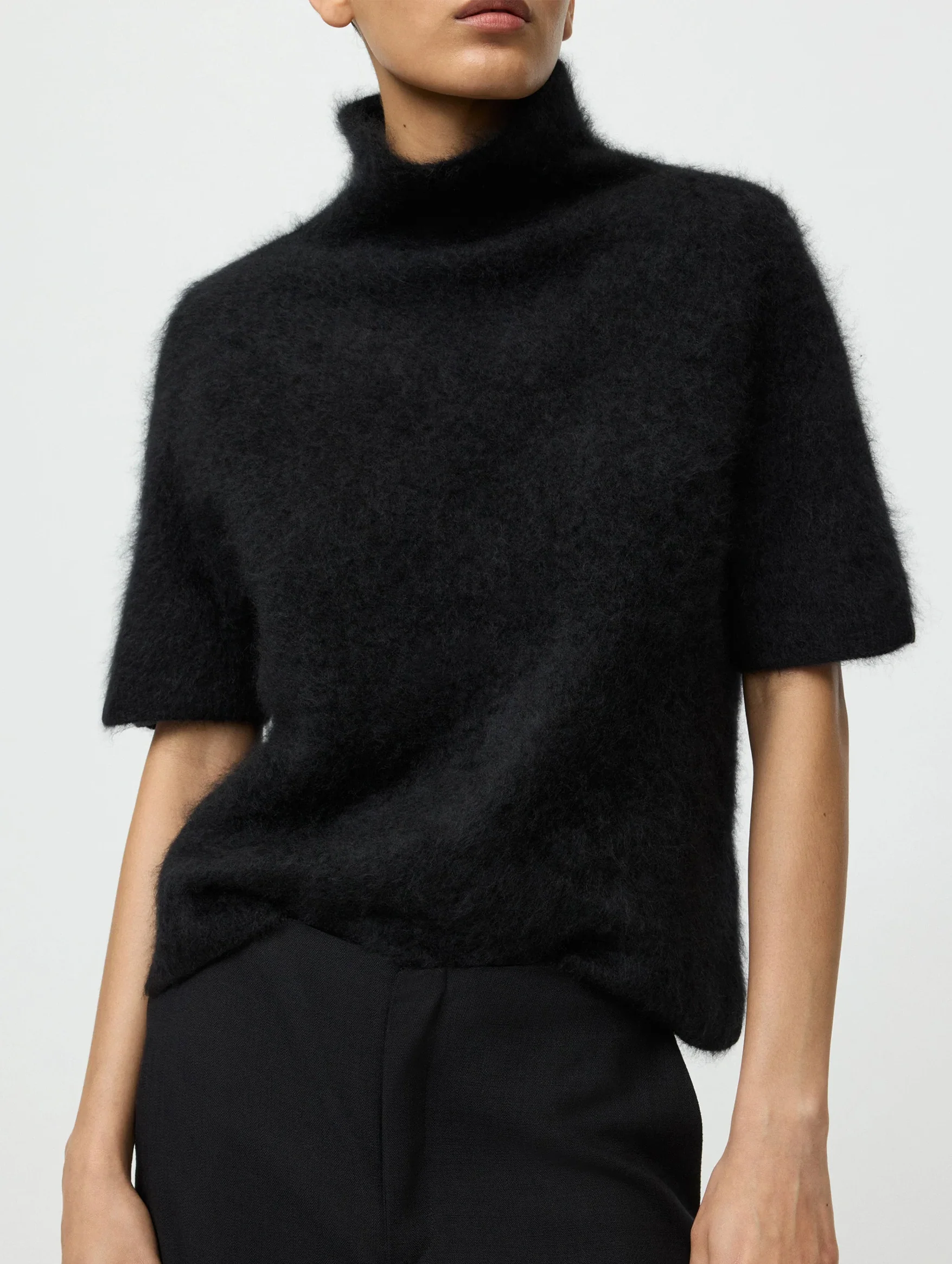 Brushed Short Sleeve Turtleneck in Black - Image 5