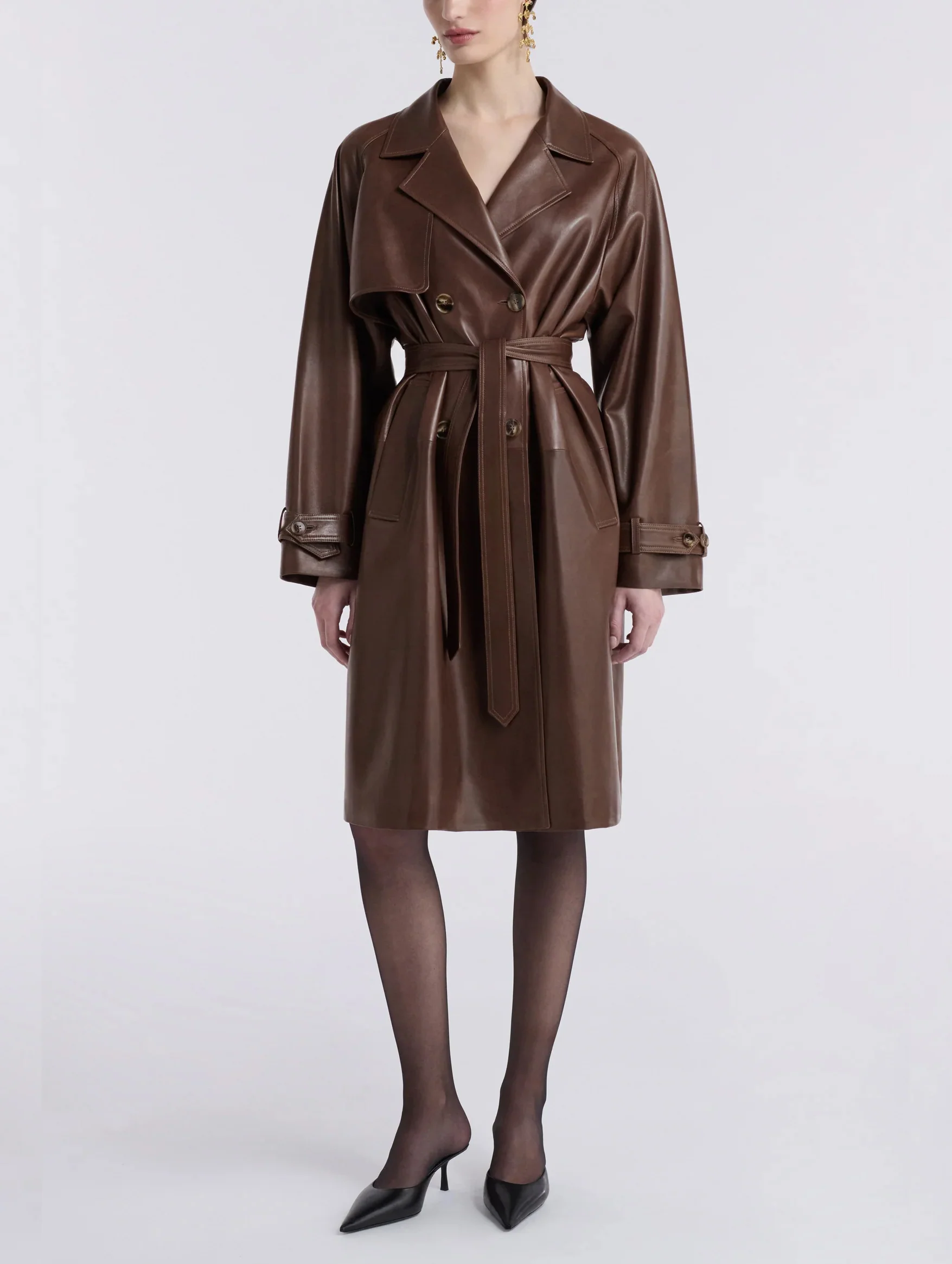 Butter Leather Trench in Cocoa - Image 2