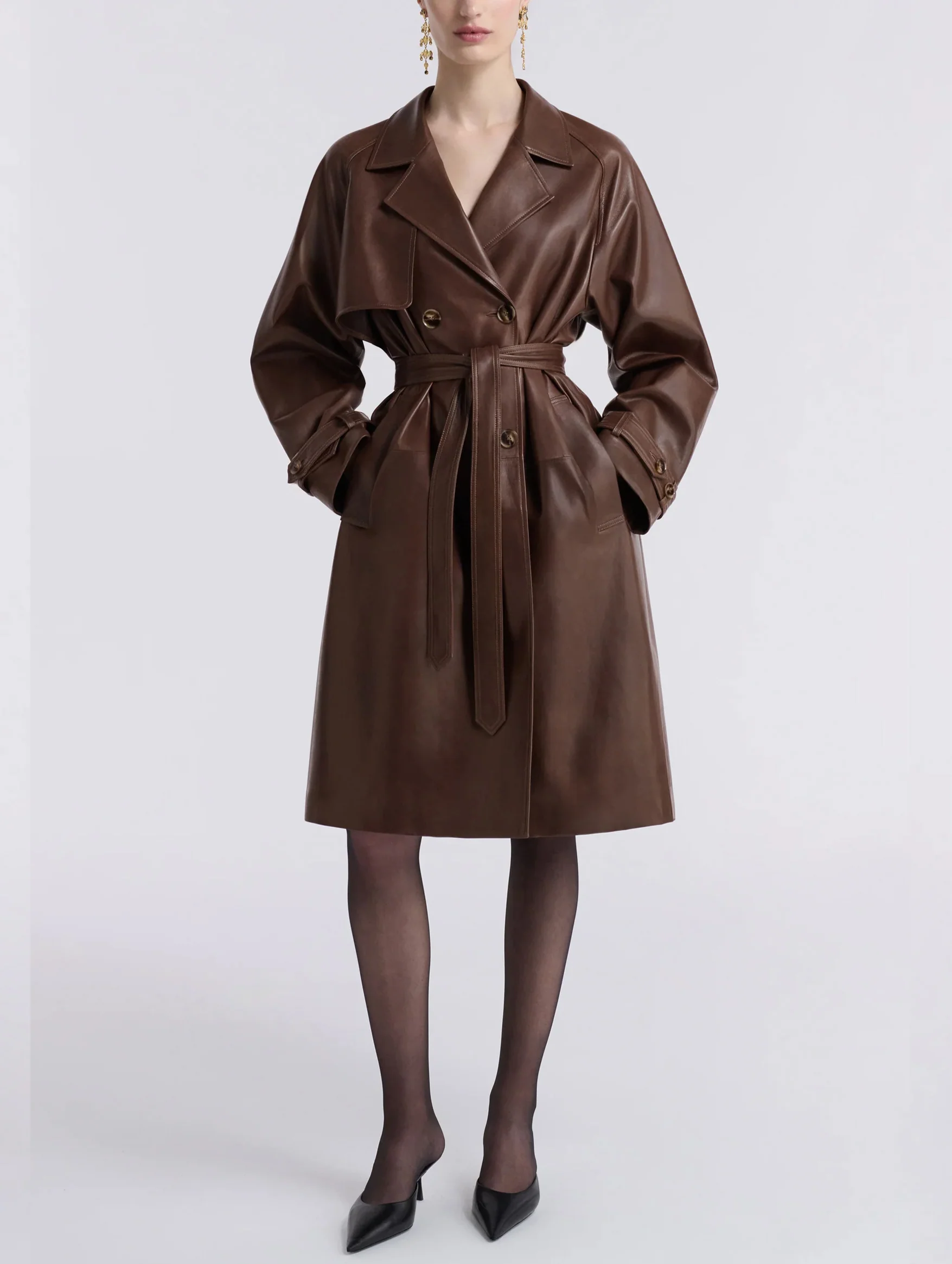 Butter Leather Trench in Cocoa - Image 3