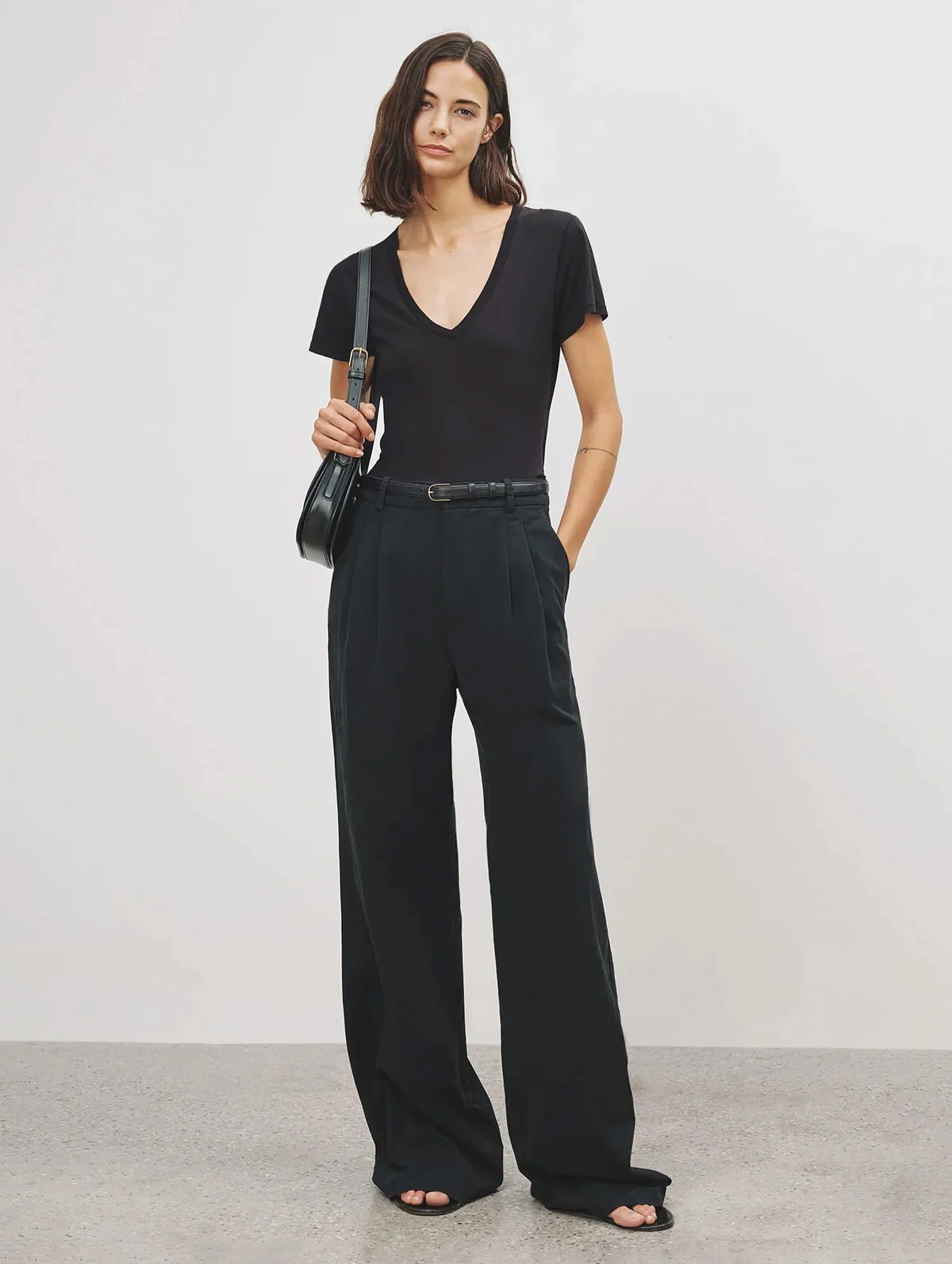 Carol V Neck Tee in Jet Black - Image 3