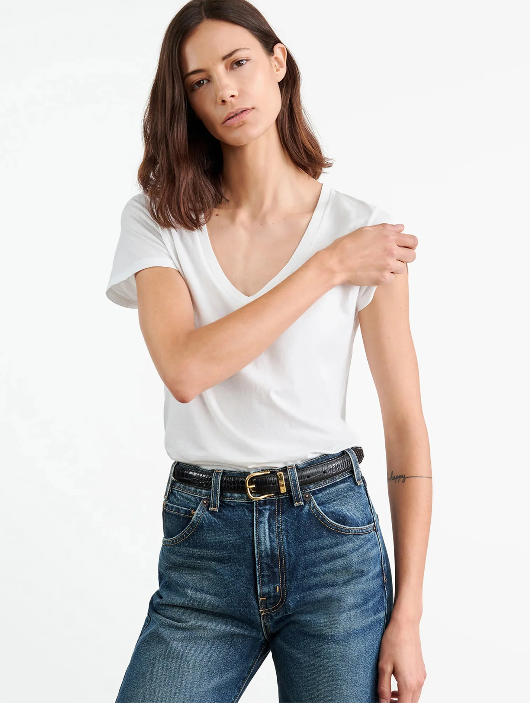 Carol V Neck Tee in White - Image 3