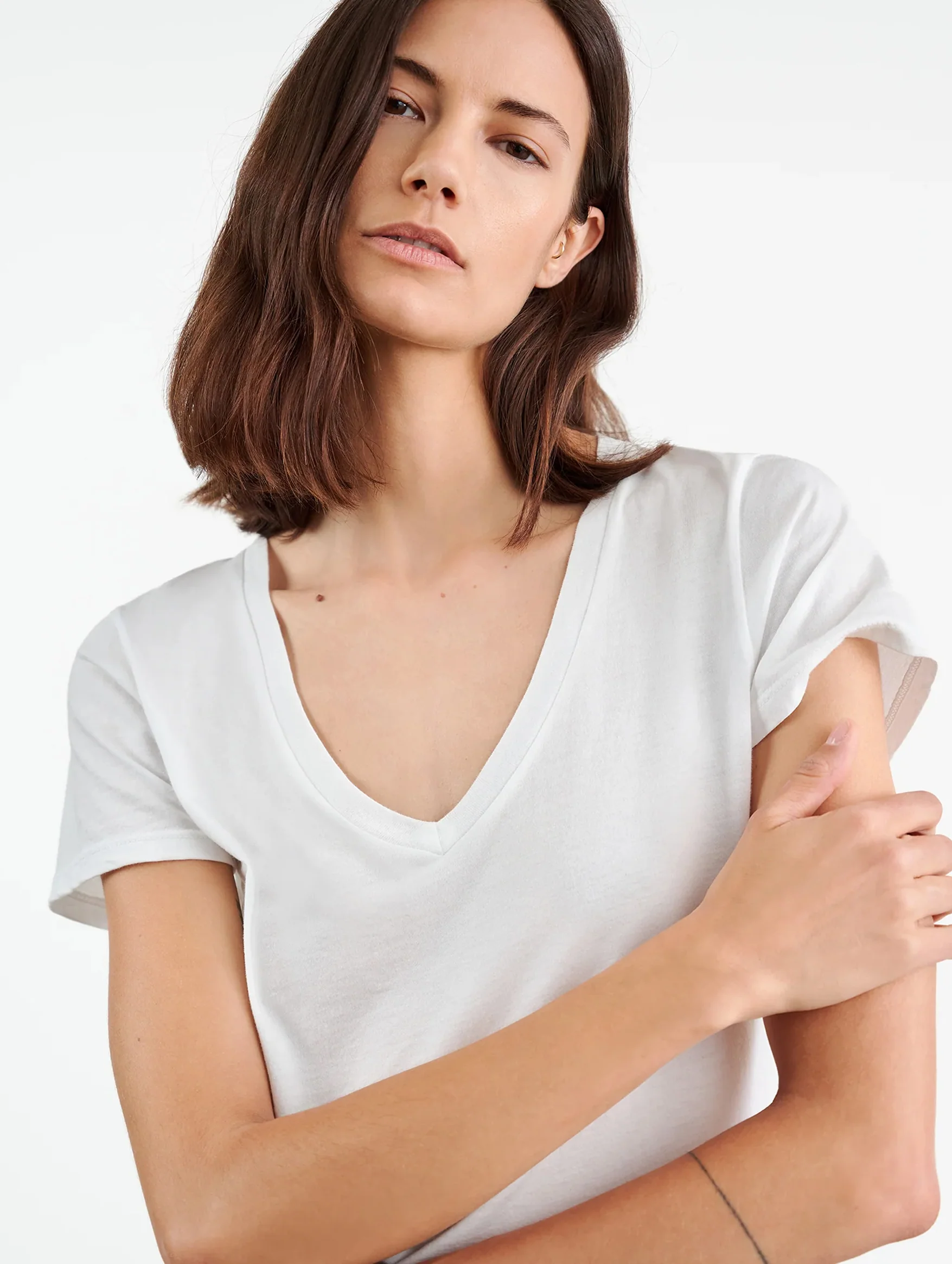 Carol V Neck Tee in White - Image 5