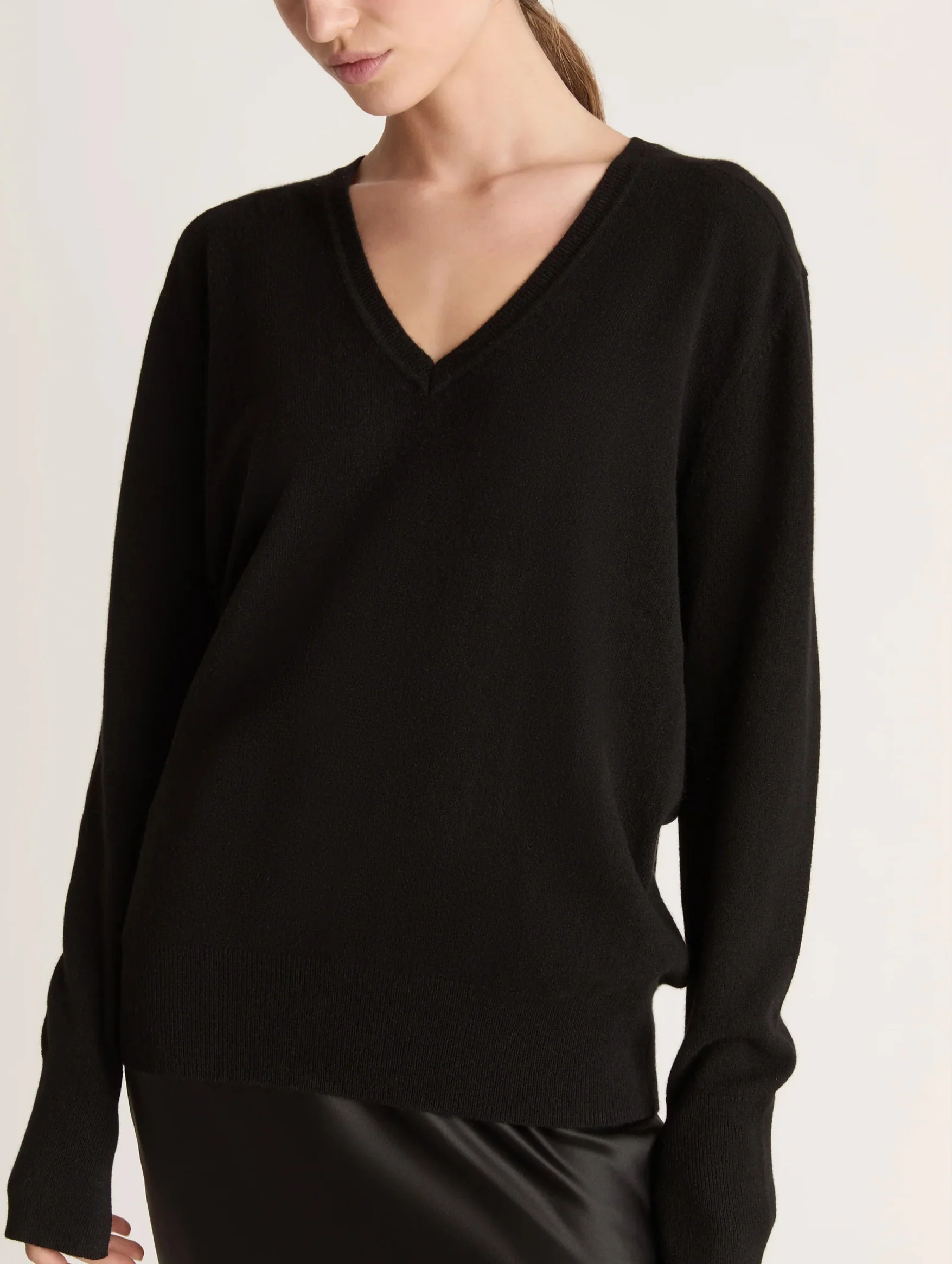 Cashmere V Neck Sweater in Black - Image 3