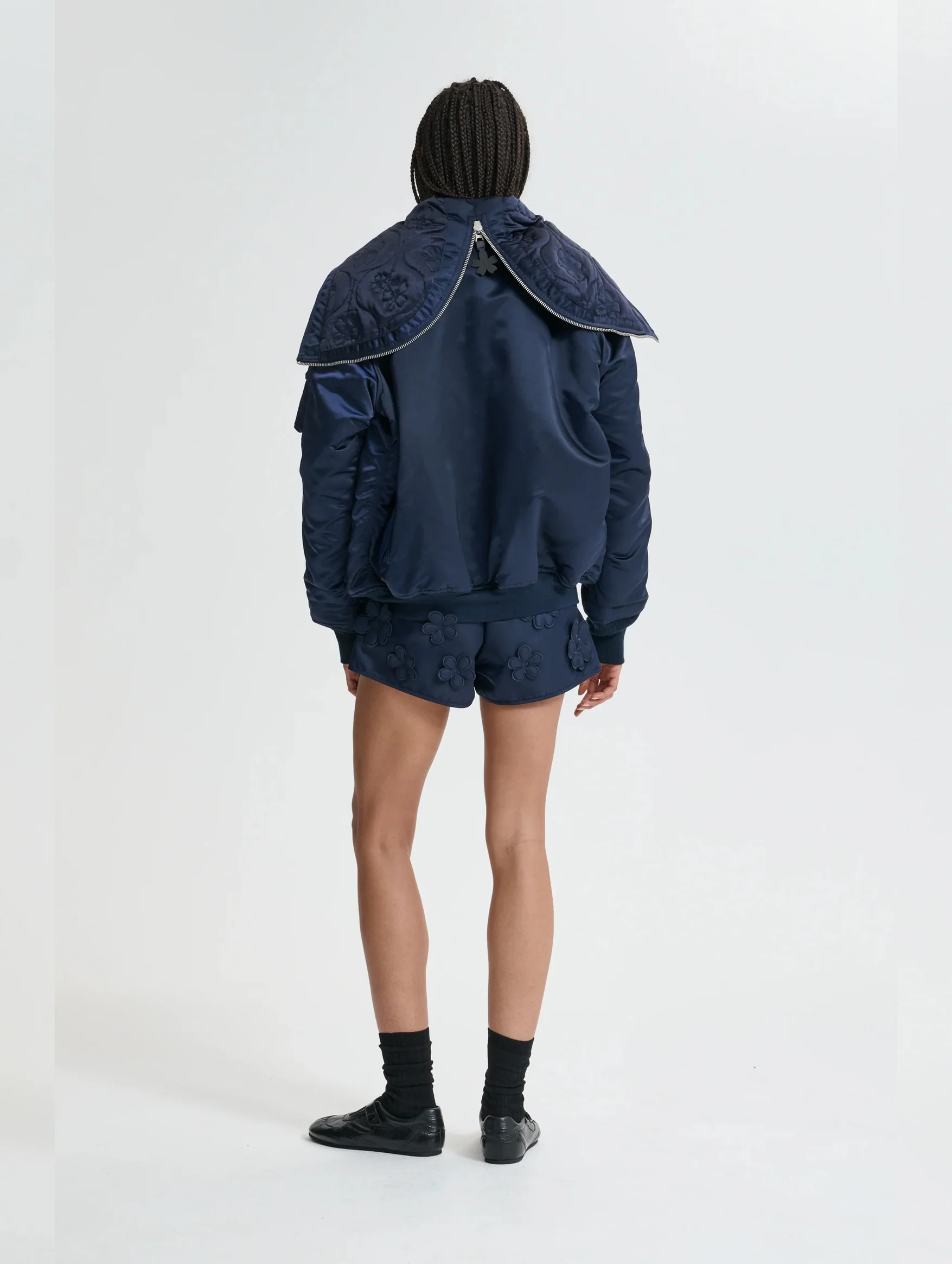 Cecilie Bahnsen X Alpha Ma-1 Laser Cut Bomber In Navy - Image 3
