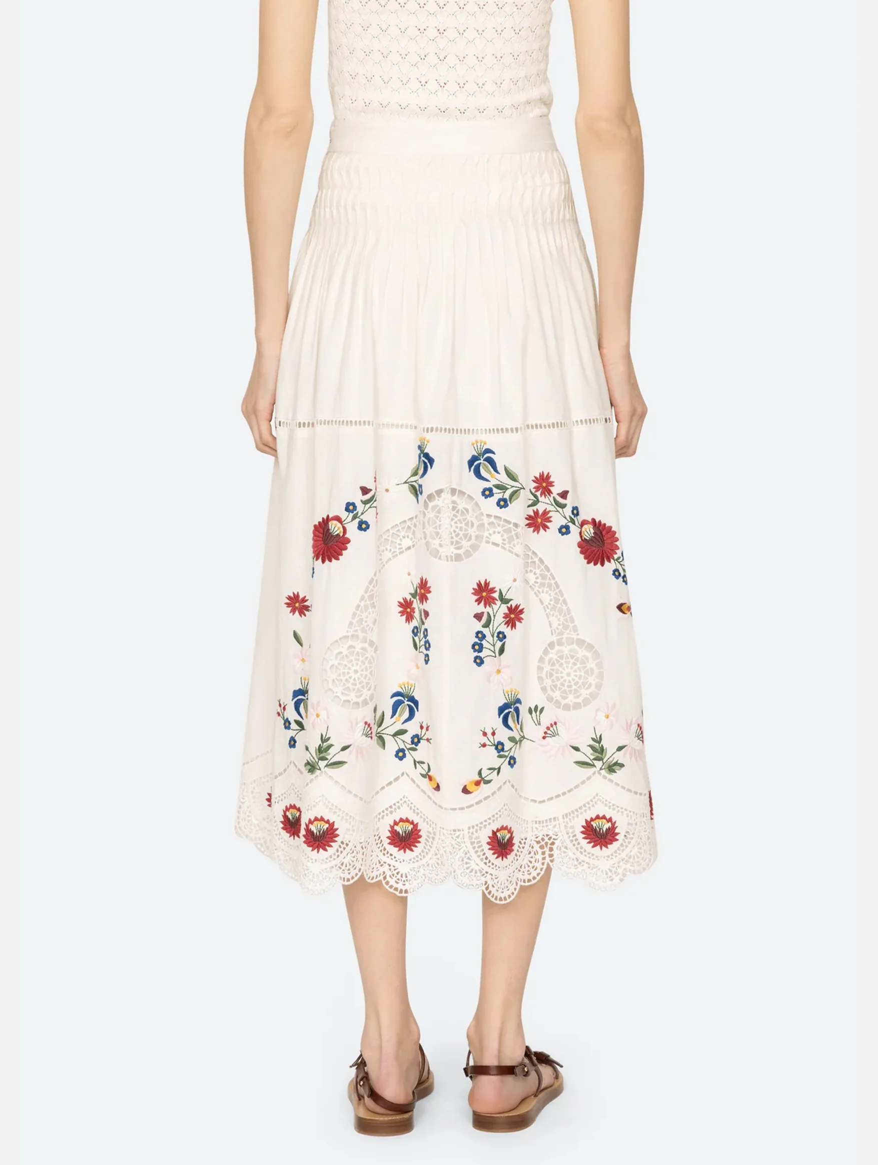 Celia Embroidery Midi Skirt in Cream - Image 3