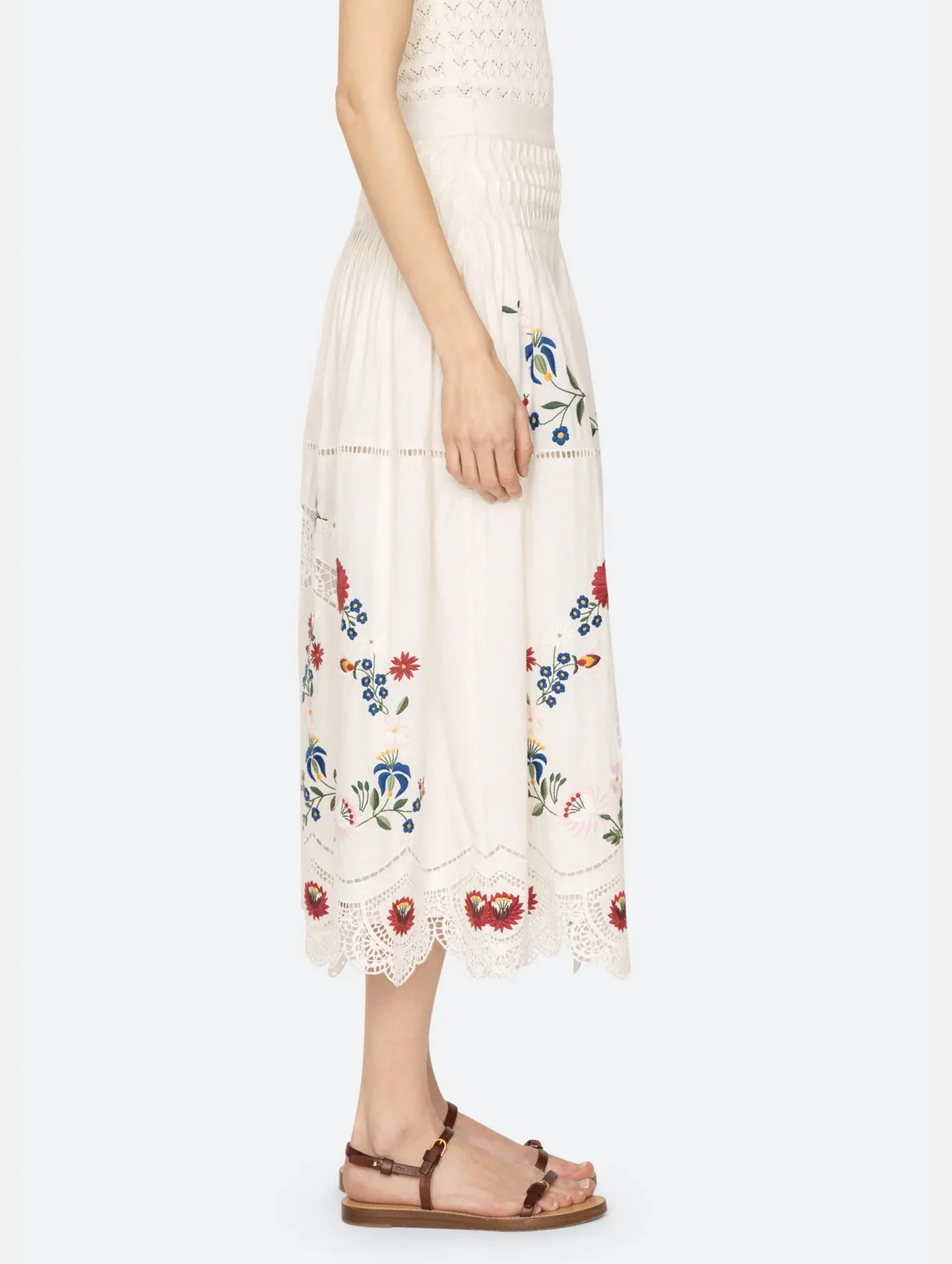 Celia Embroidery Midi Skirt in Cream - Image 4