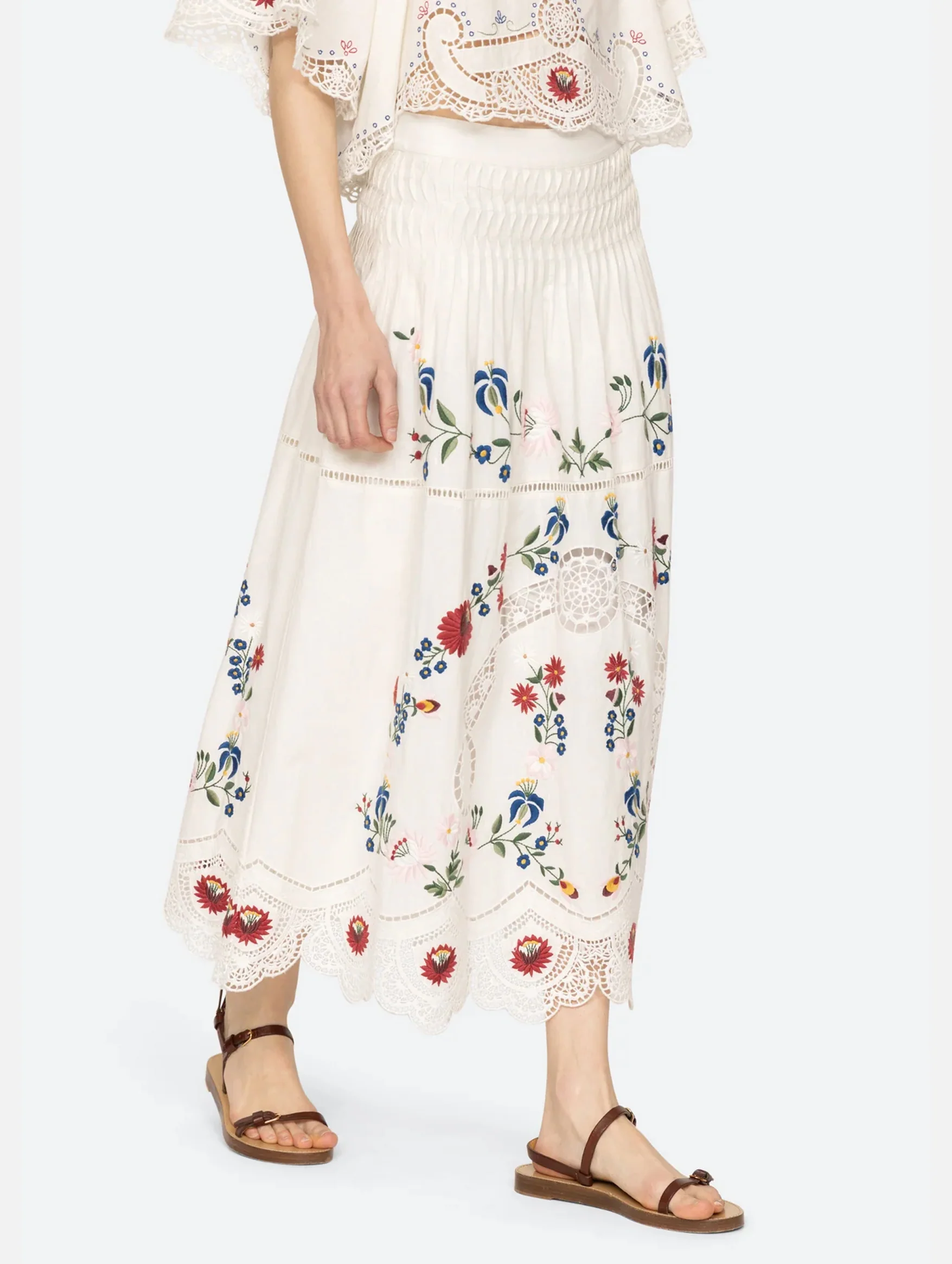 Celia Embroidery Midi Skirt in Cream - Image 6