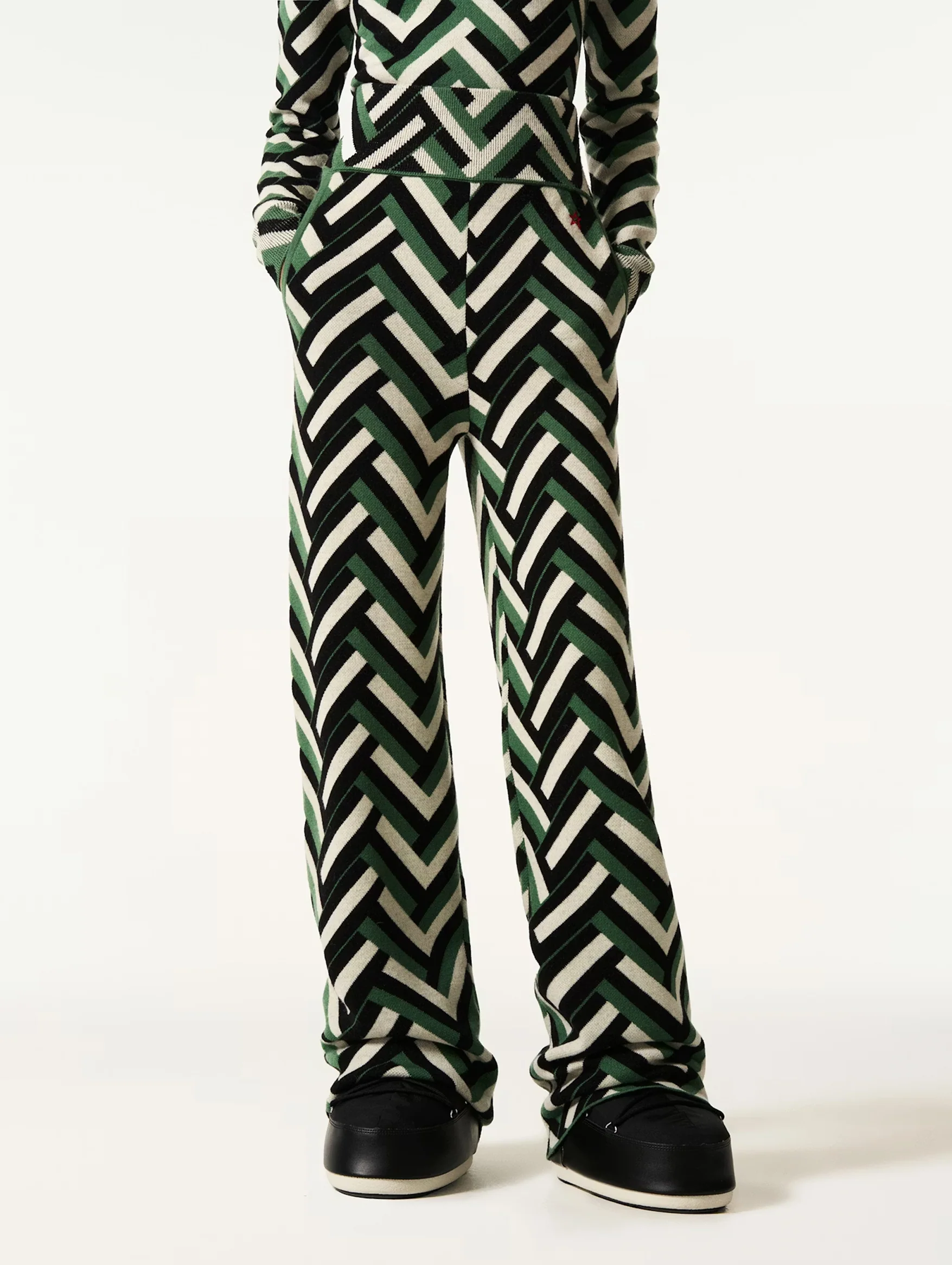 Chalet Merino Wool Knitted Pant in Green Waffle Print - Image 3