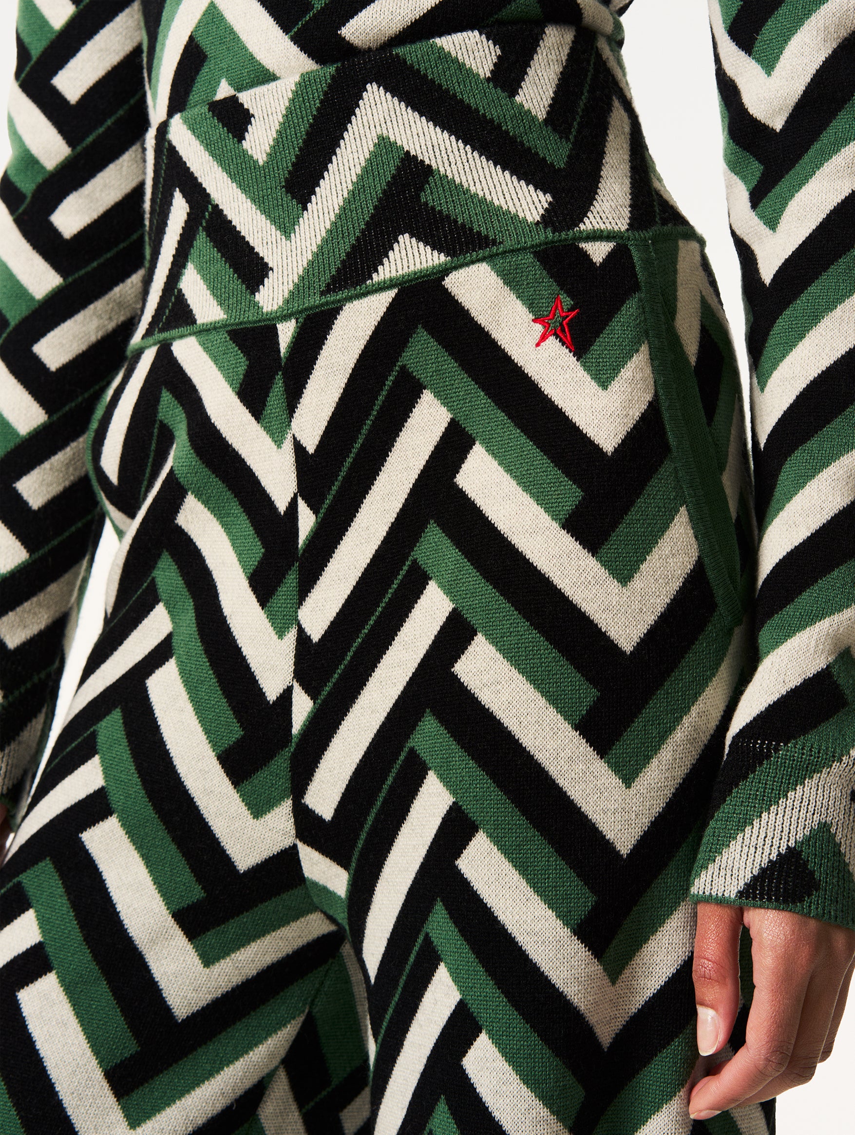 Chalet Merino Wool Knitted Pant in Green Waffle Print - Image 4