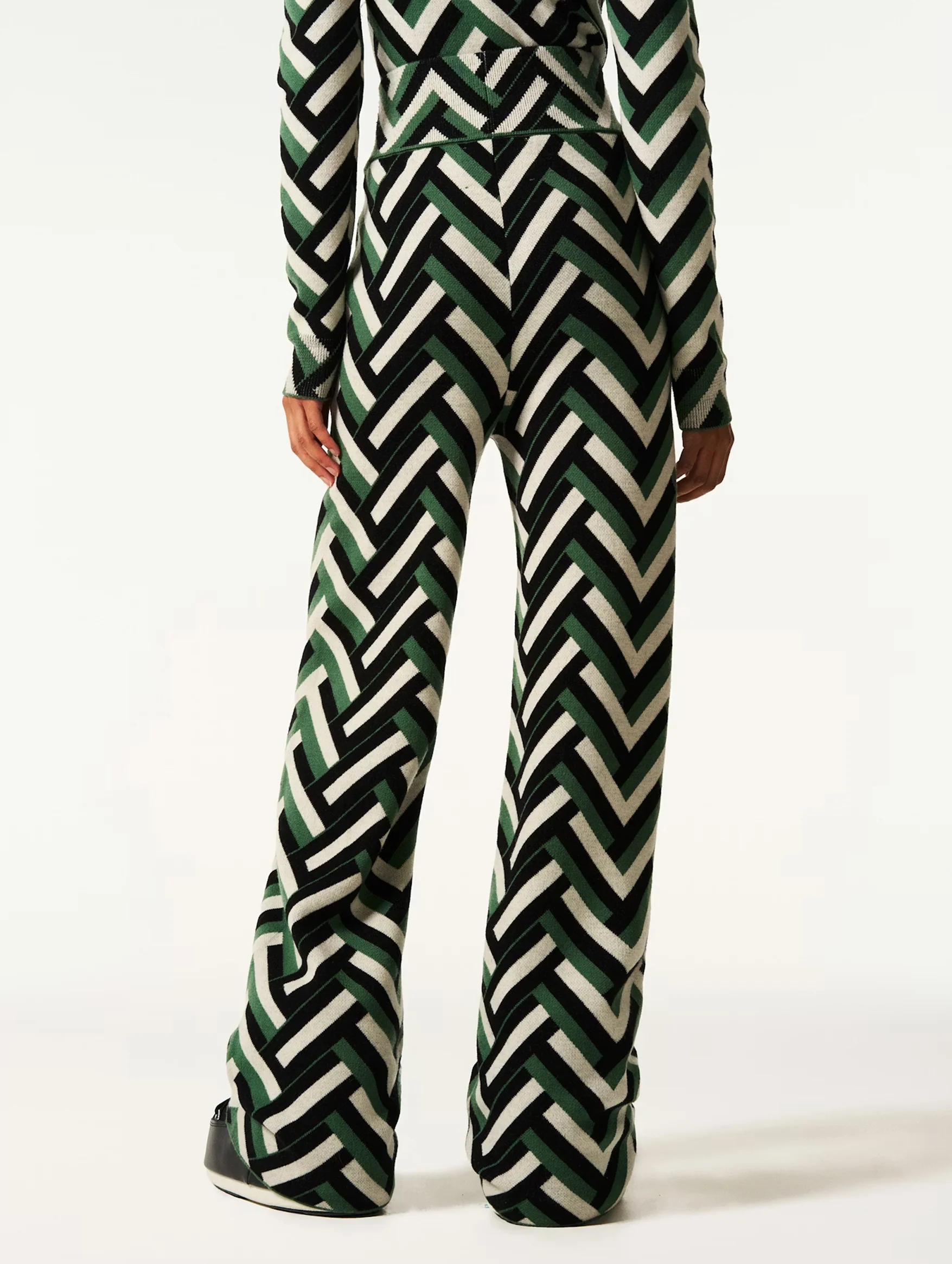 Chalet Merino Wool Knitted Pant in Green Waffle Print - Image 5