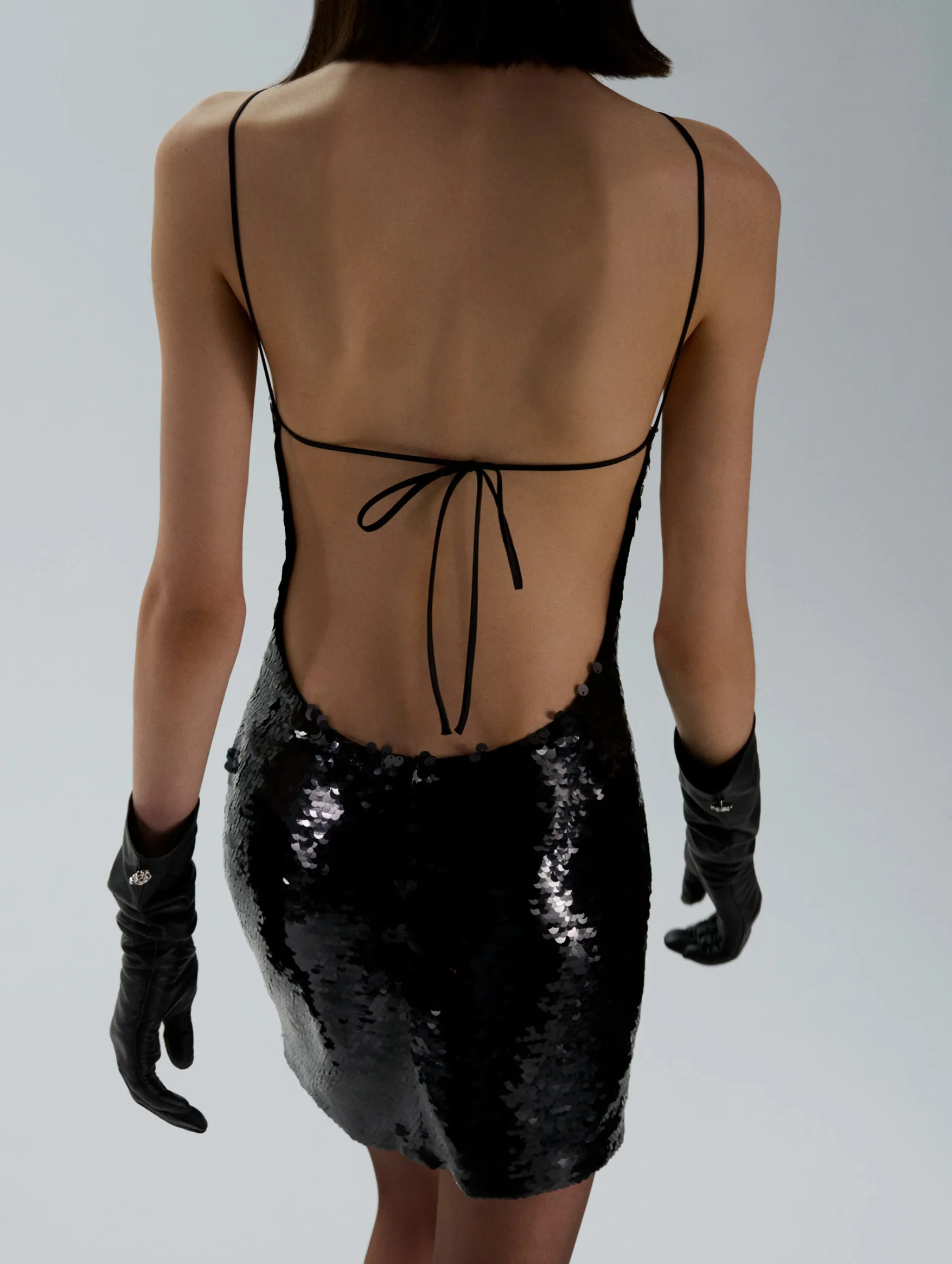 Choker Sequin Mini Dress in Black - Image 5