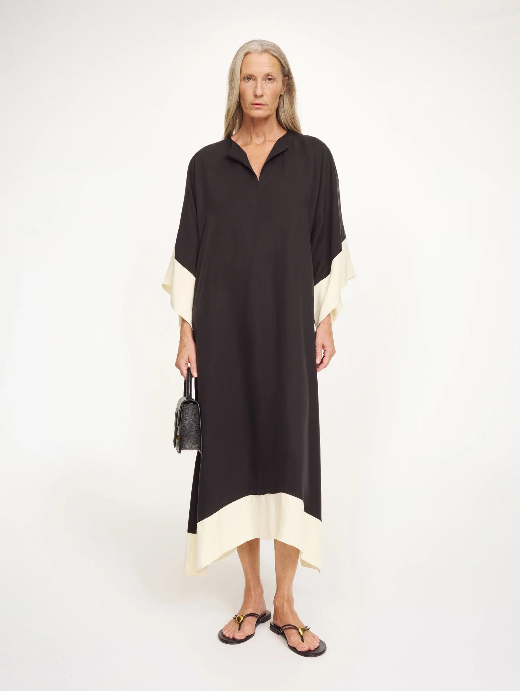 Cicine Maxi Dress in Black White Colour Block - Image 2