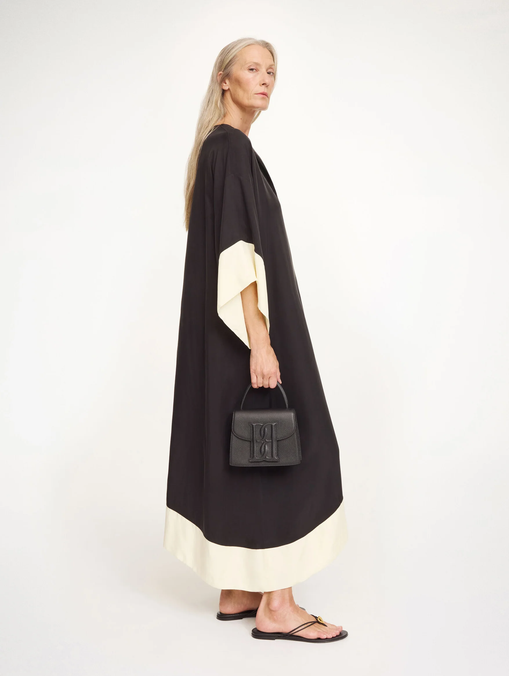 Cicine Maxi Dress in Black White Colour Block - Image 3