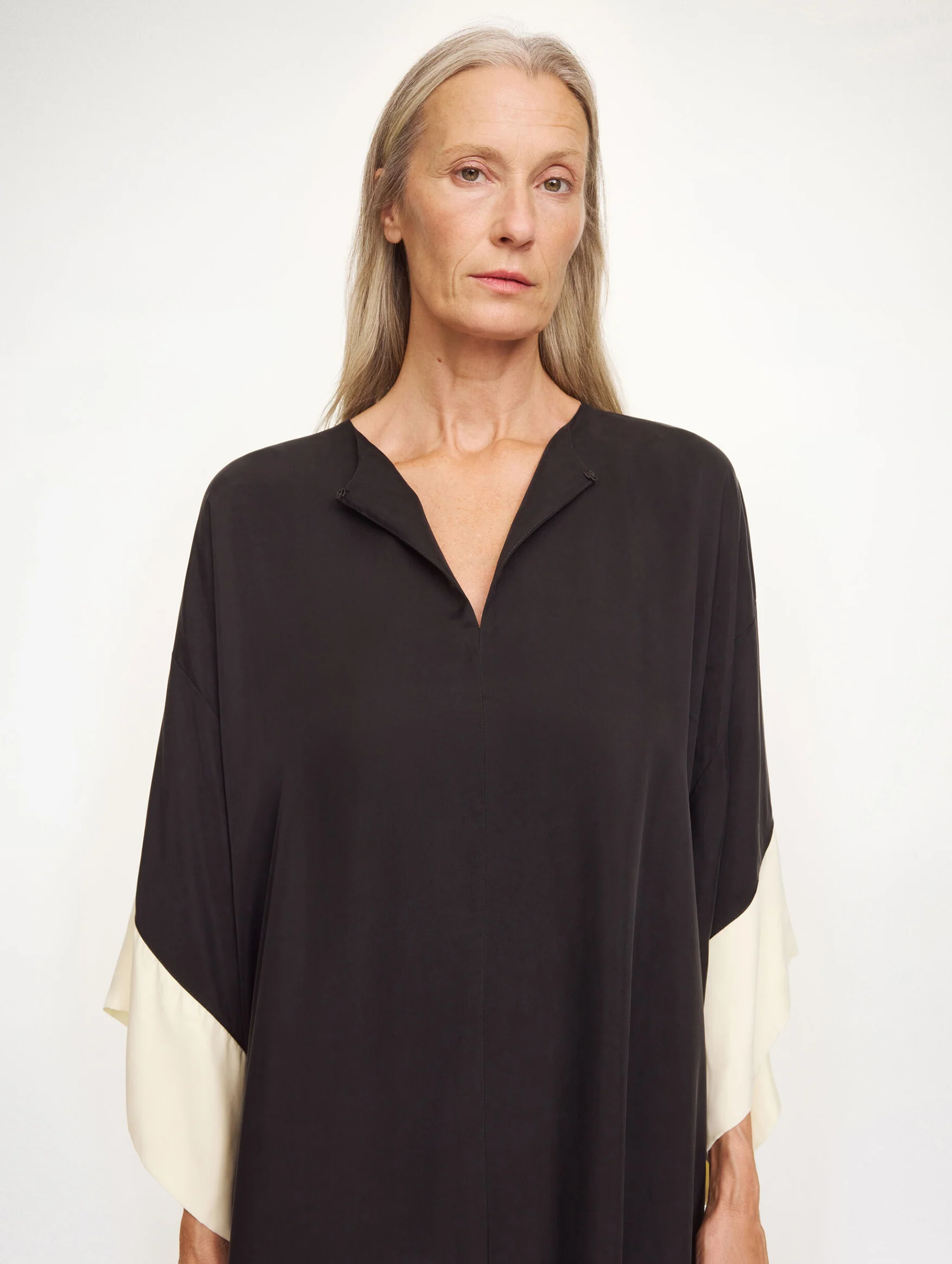 Cicine Maxi Dress in Black White Colour Block - Image 4