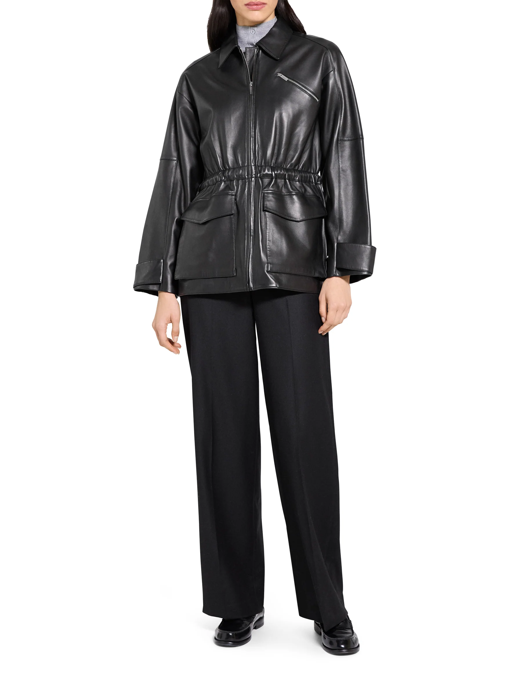 Cinch Zip Leather Jacket in Black - Image 2