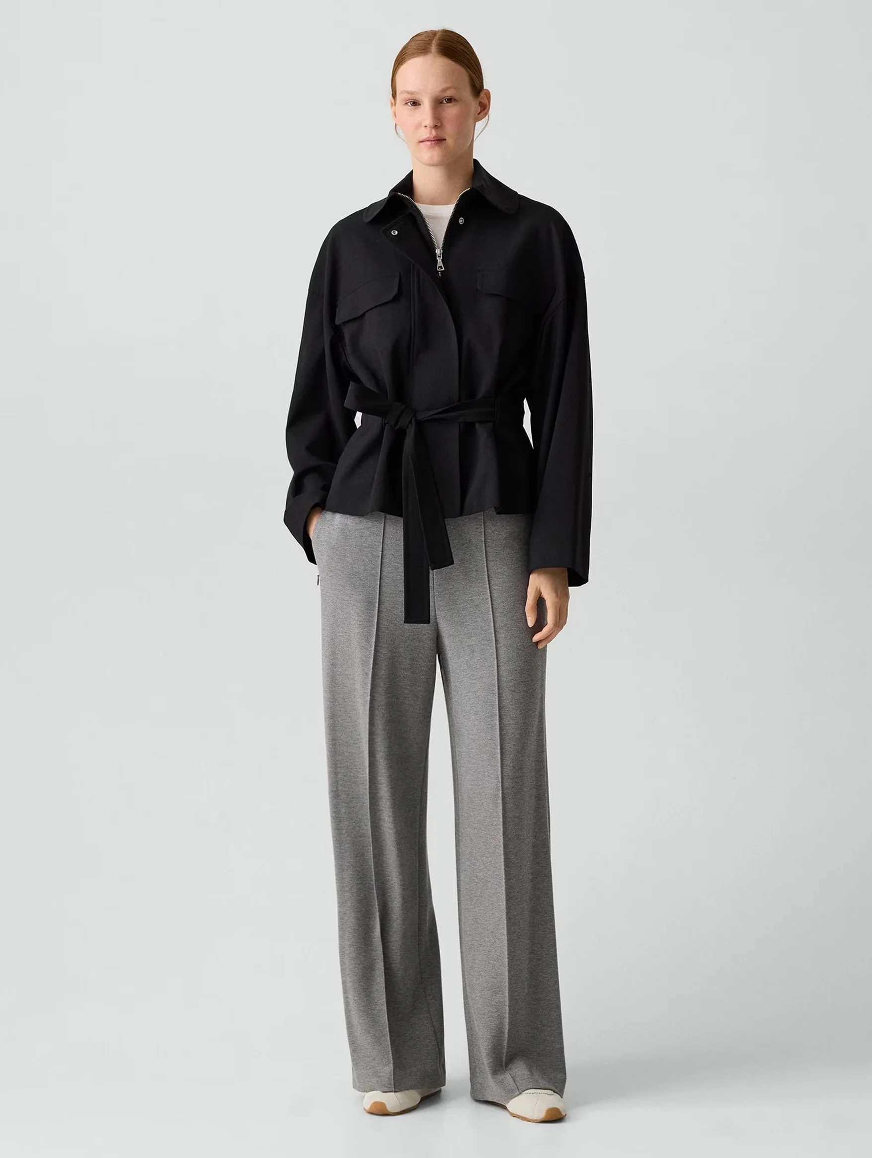 Cinched Wool Flight Jacket in Black - Image 2