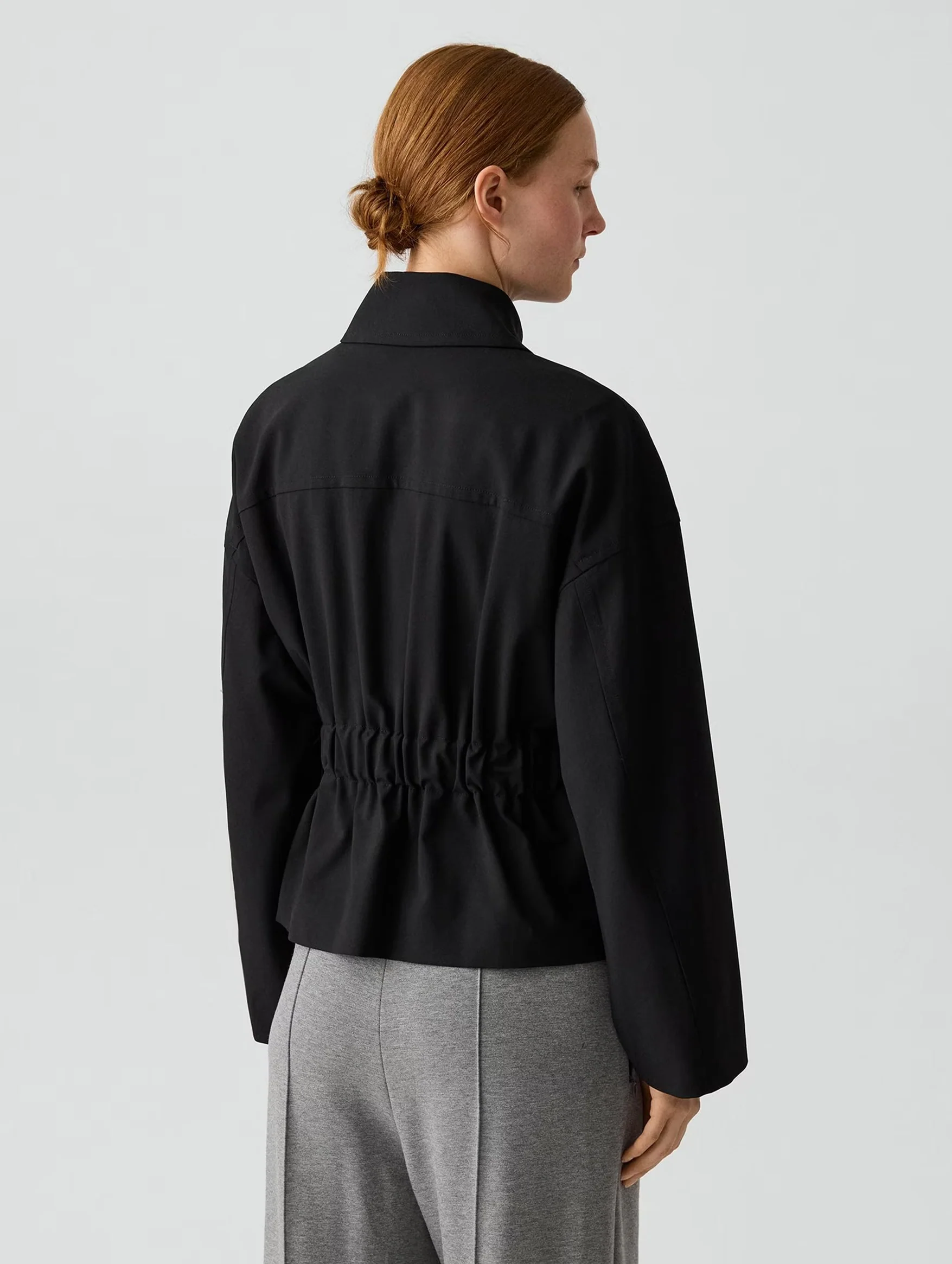 Cinched Wool Flight Jacket in Black - Image 4