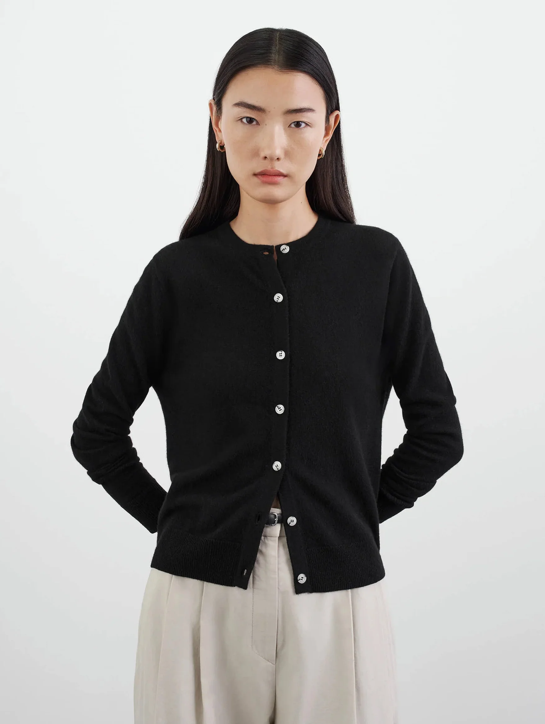 Classic Cashmere Cardigan in Black - Image 2