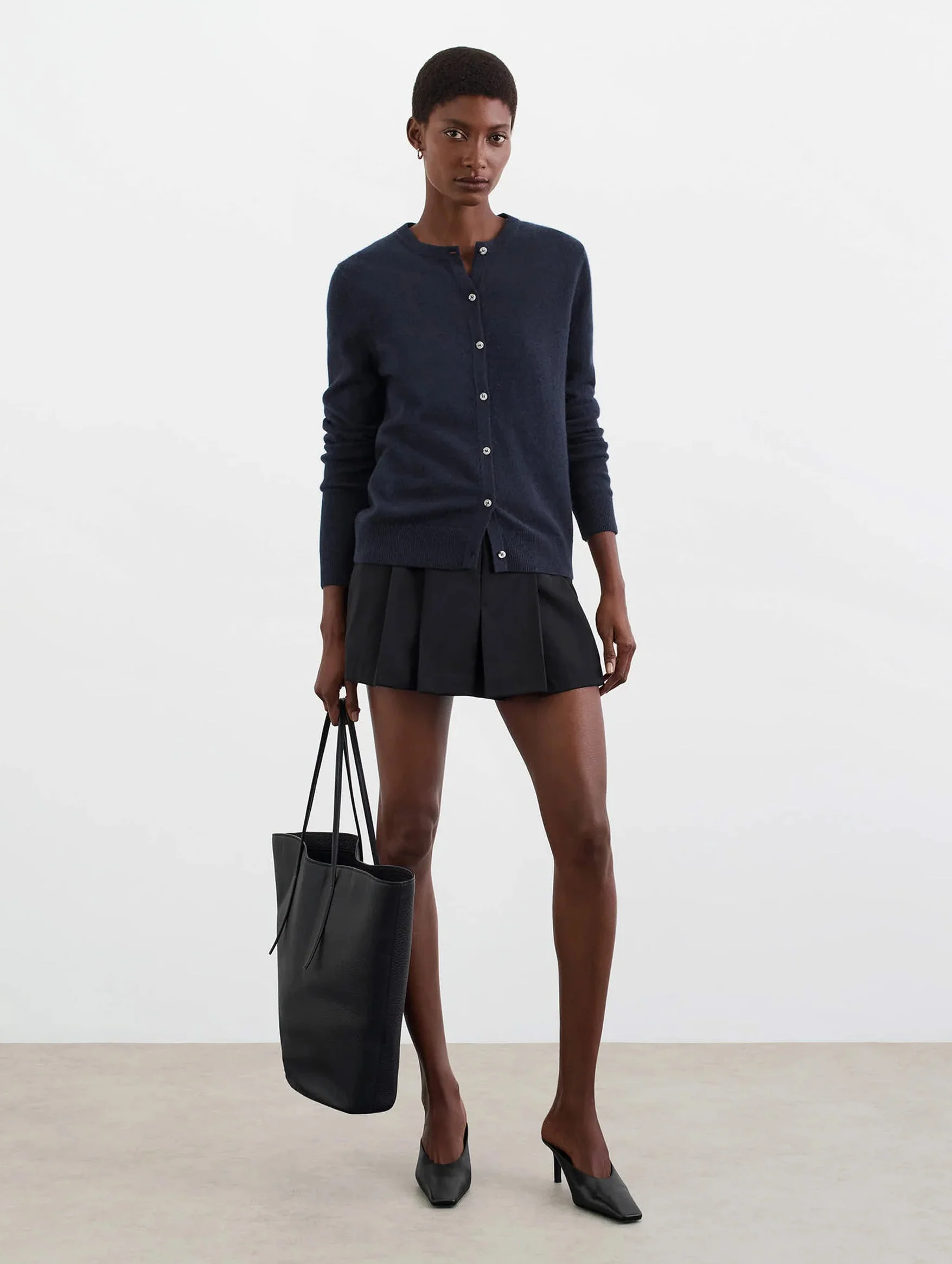 Classic Cashmere Cardigan in Navy - Image 3