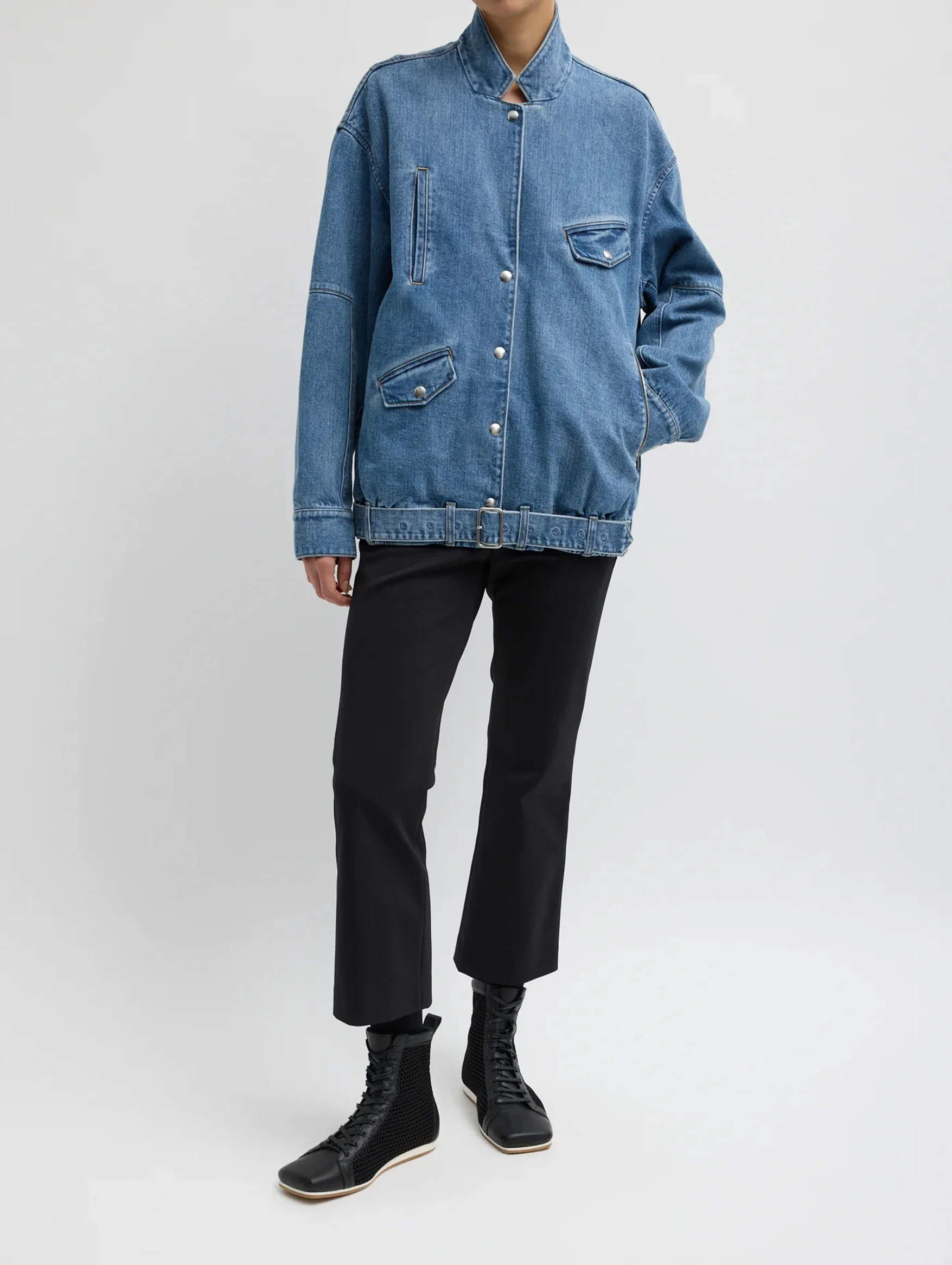Classic Denim Moto Bomber in Classic Blue - Image 2