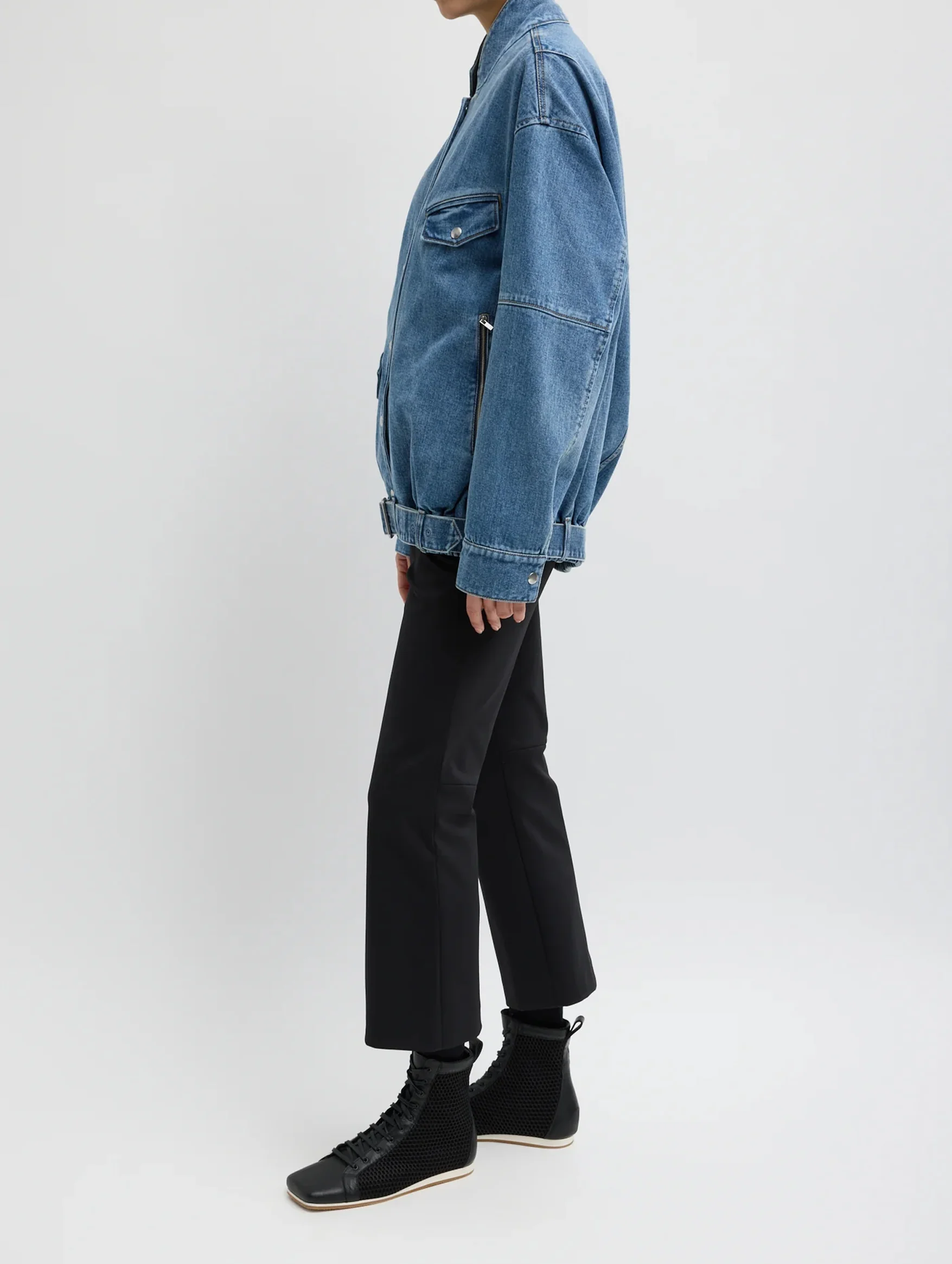 Classic Denim Moto Bomber in Classic Blue - Image 3