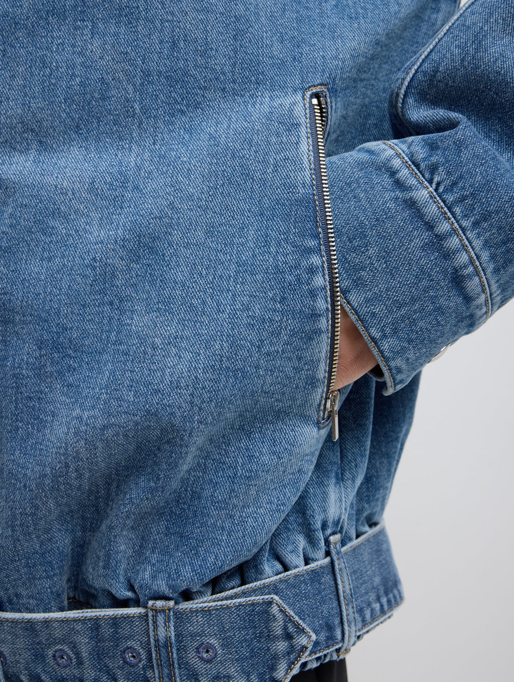 Classic Denim Moto Bomber in Classic Blue - Image 6