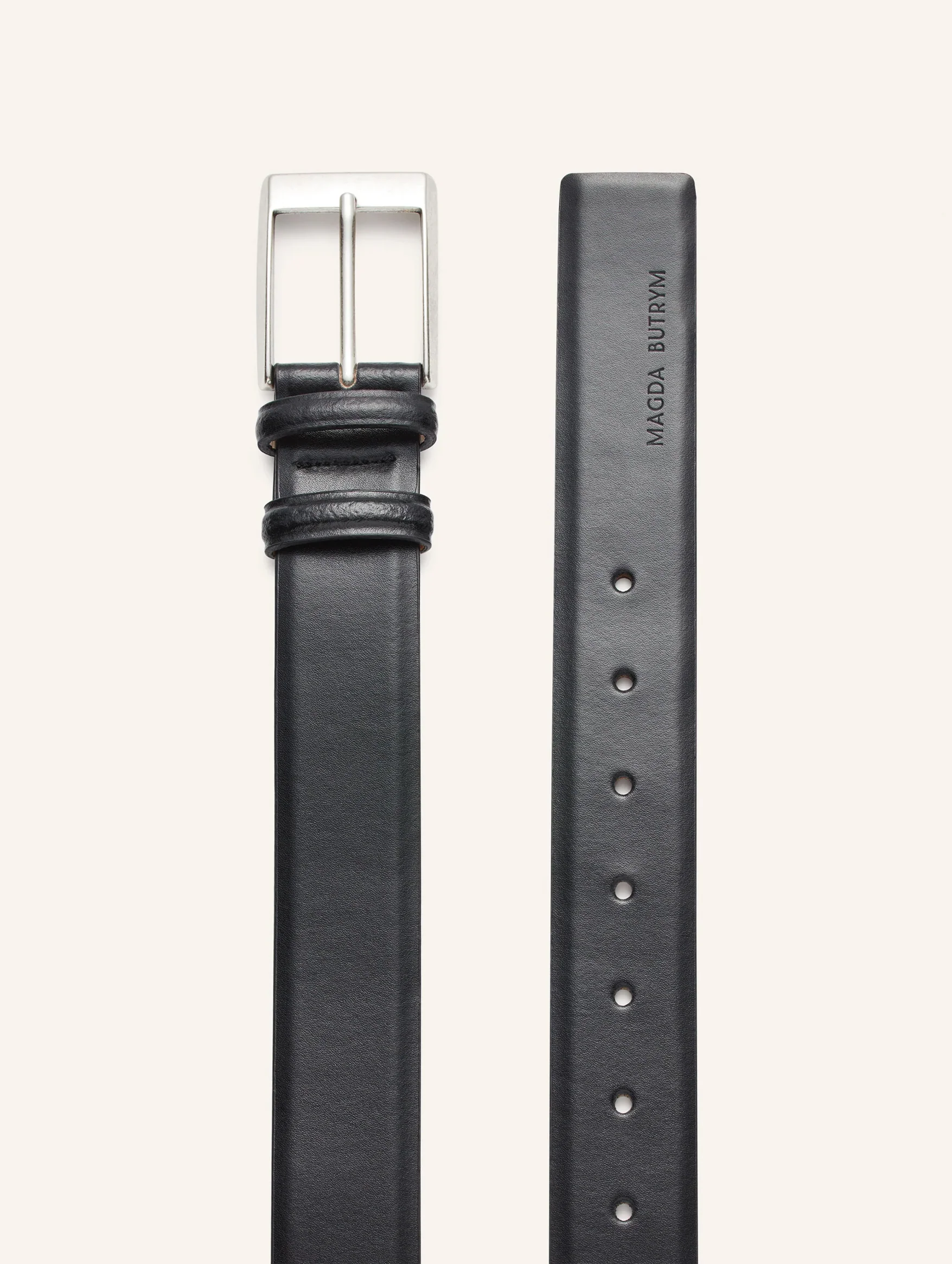 Classic Silver Buckle Belt in Black Leather - Image 2