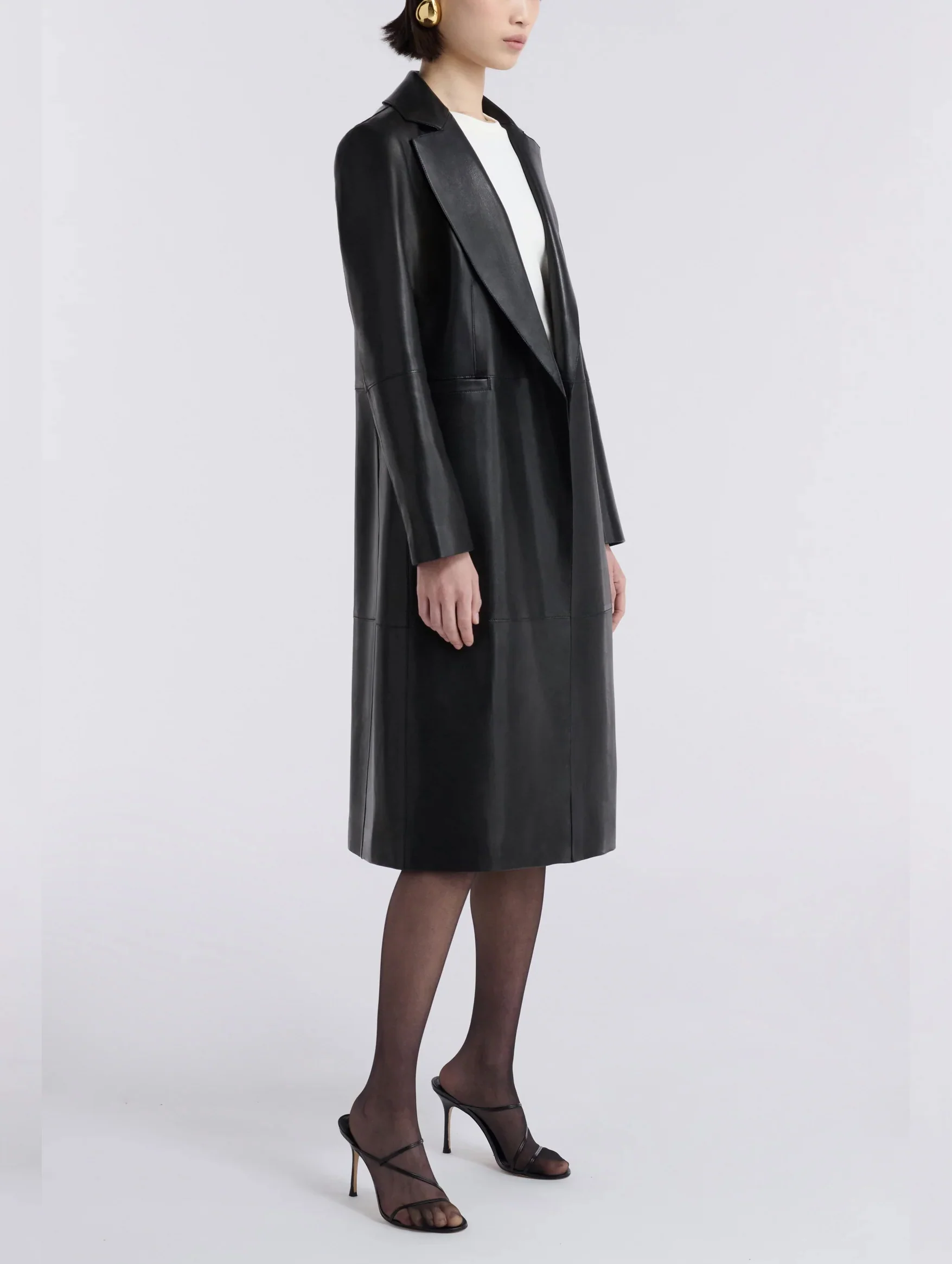Claude Leather Coat in Noir Classique - Image 3