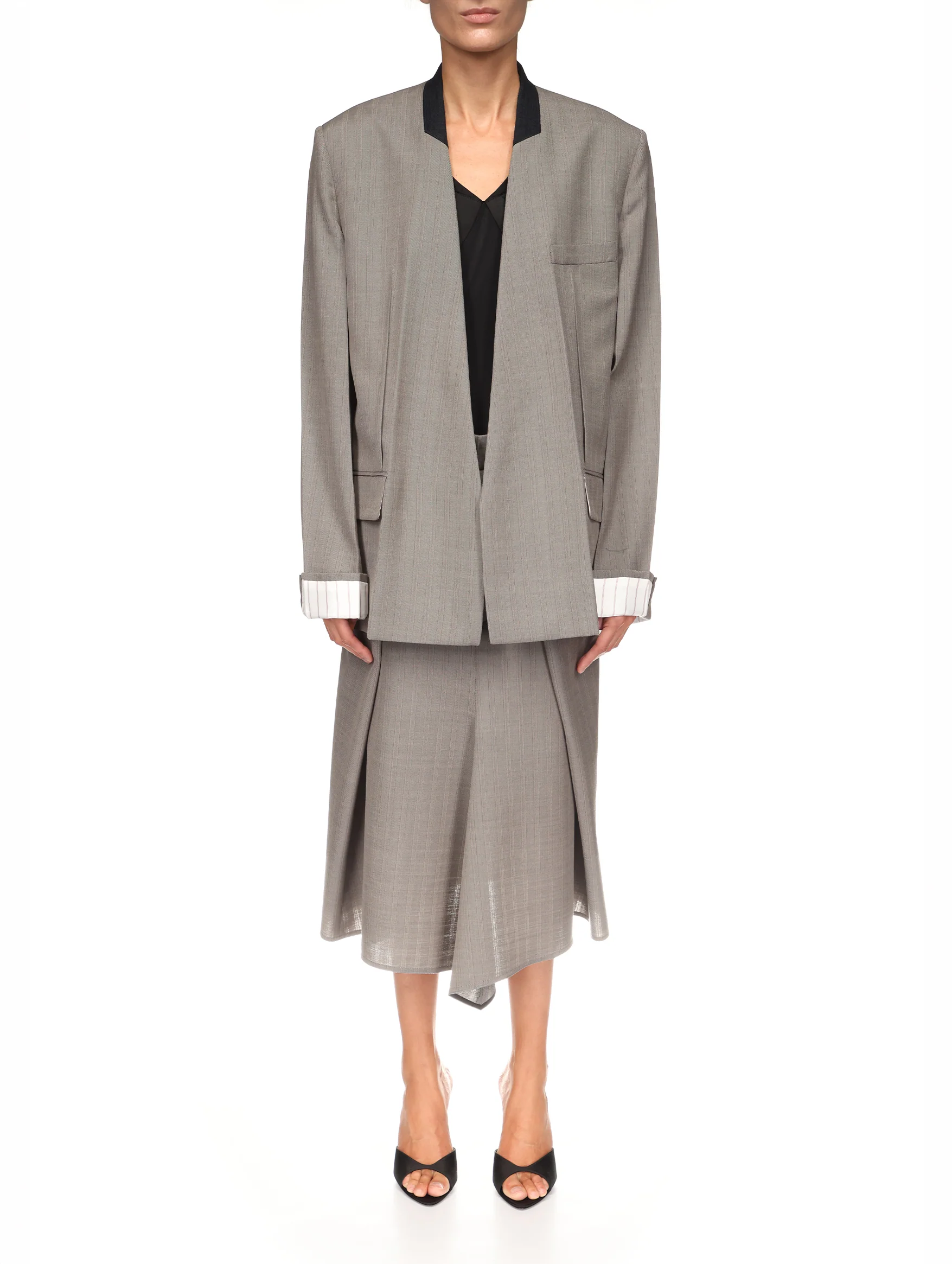 Collarless Jacket in Nickel - Image 3