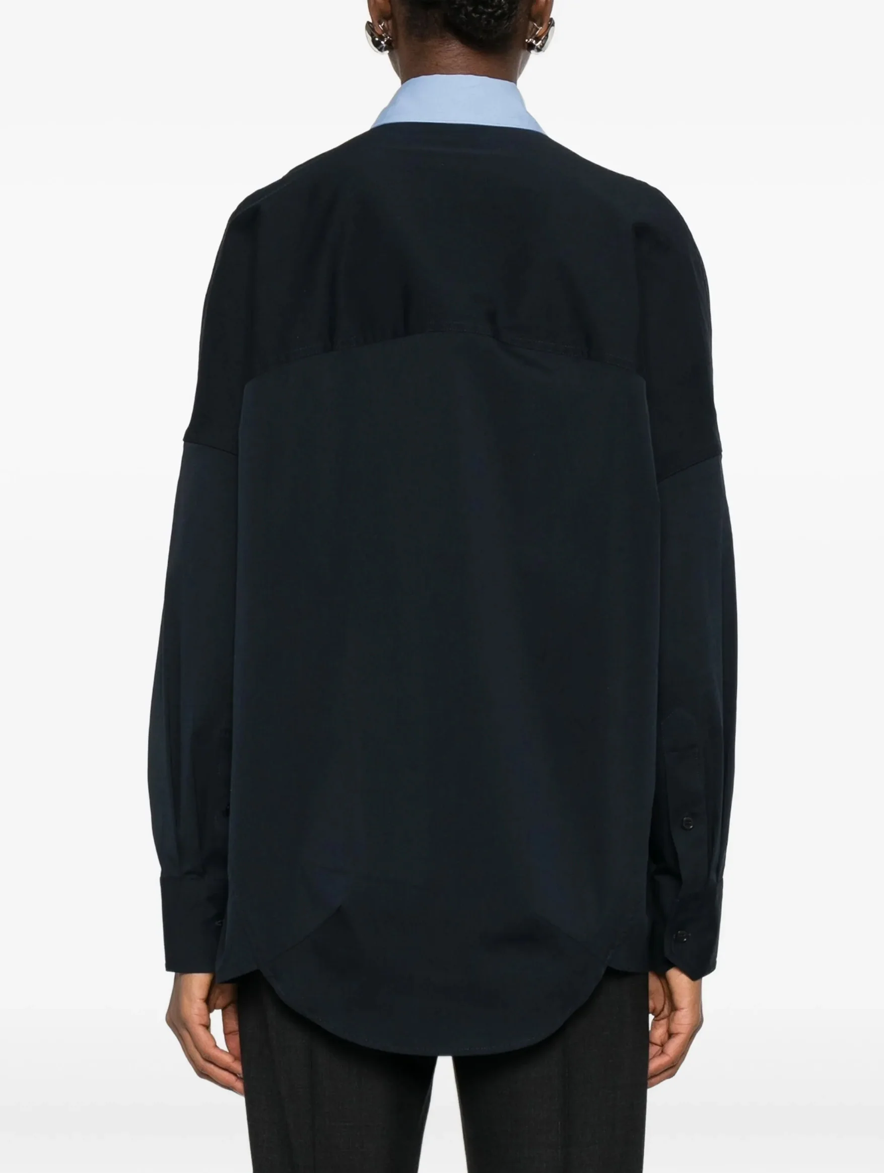 Contast Collar Cotton Shirt in Blue Black - Image 3