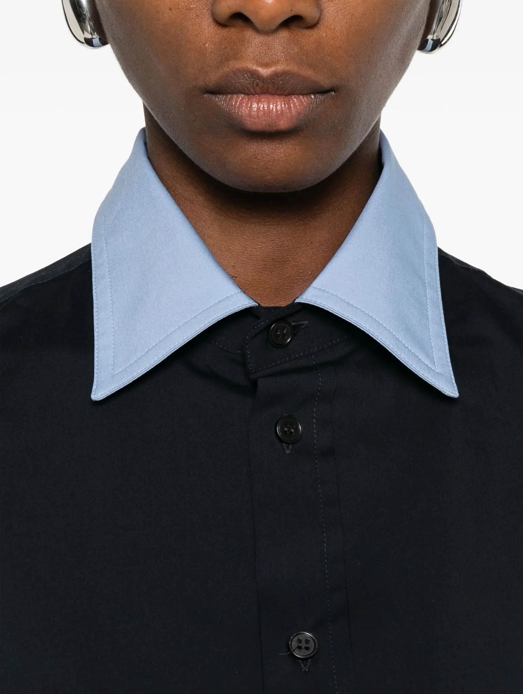 Contast Collar Cotton Shirt in Blue Black - Image 4
