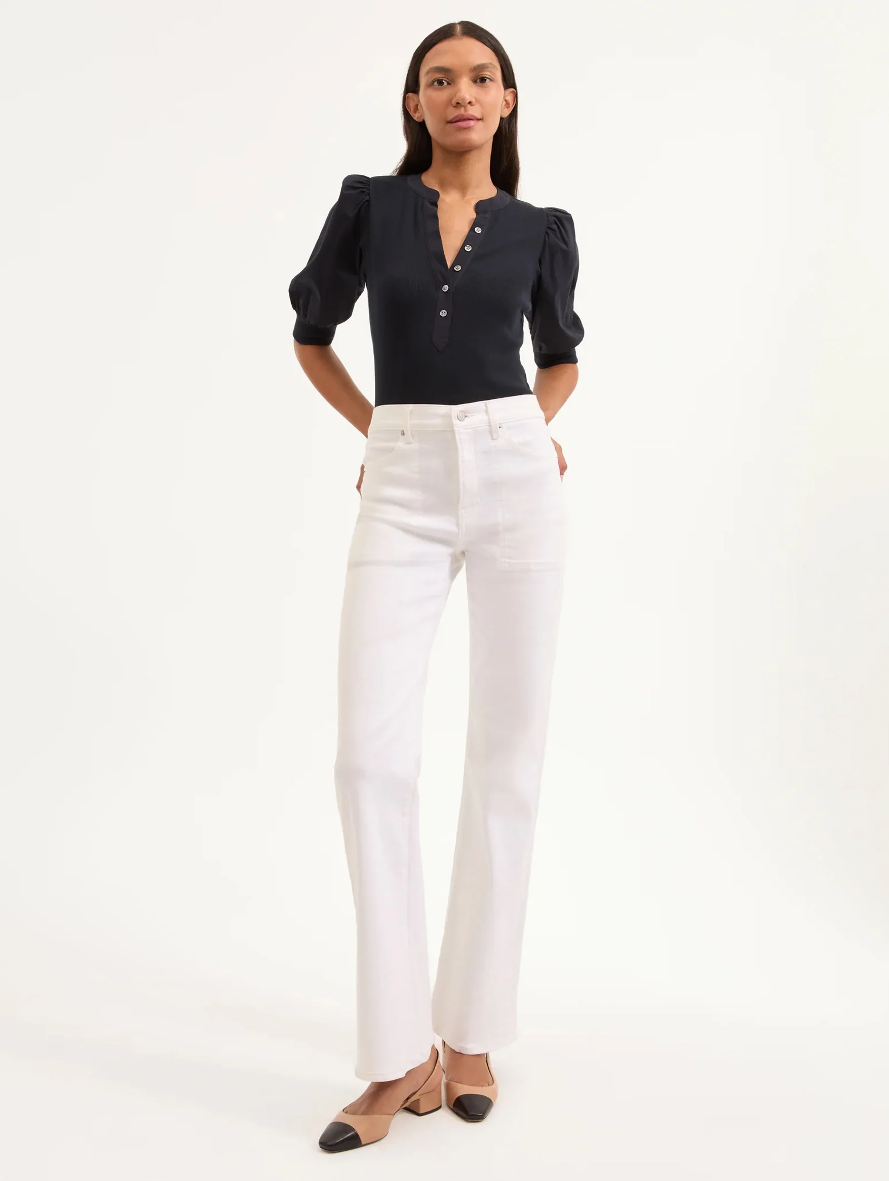 Coralee Puff Sleeve Tee in Navy - Image 3