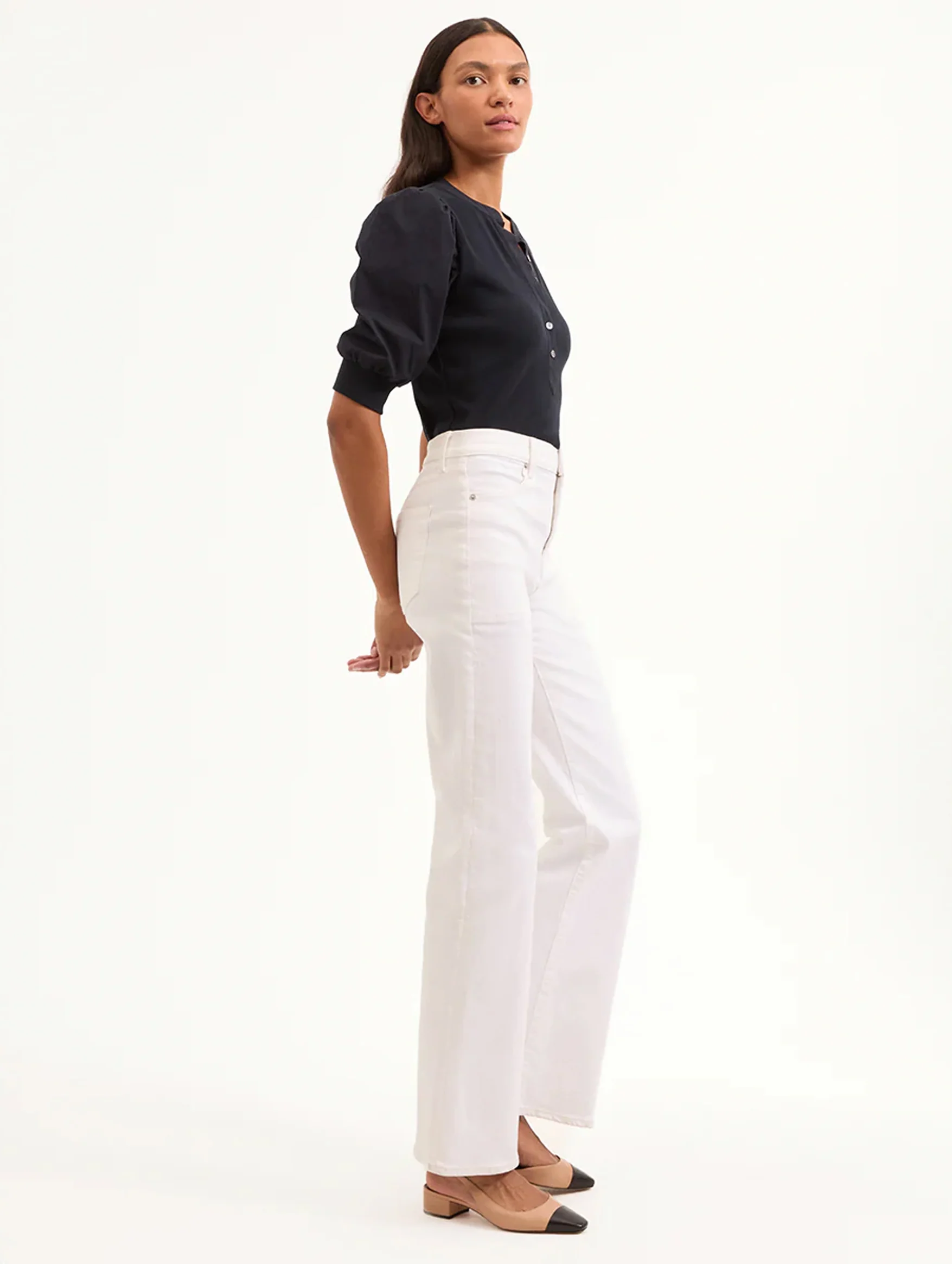 Coralee Puff Sleeve Tee in Navy - Image 5