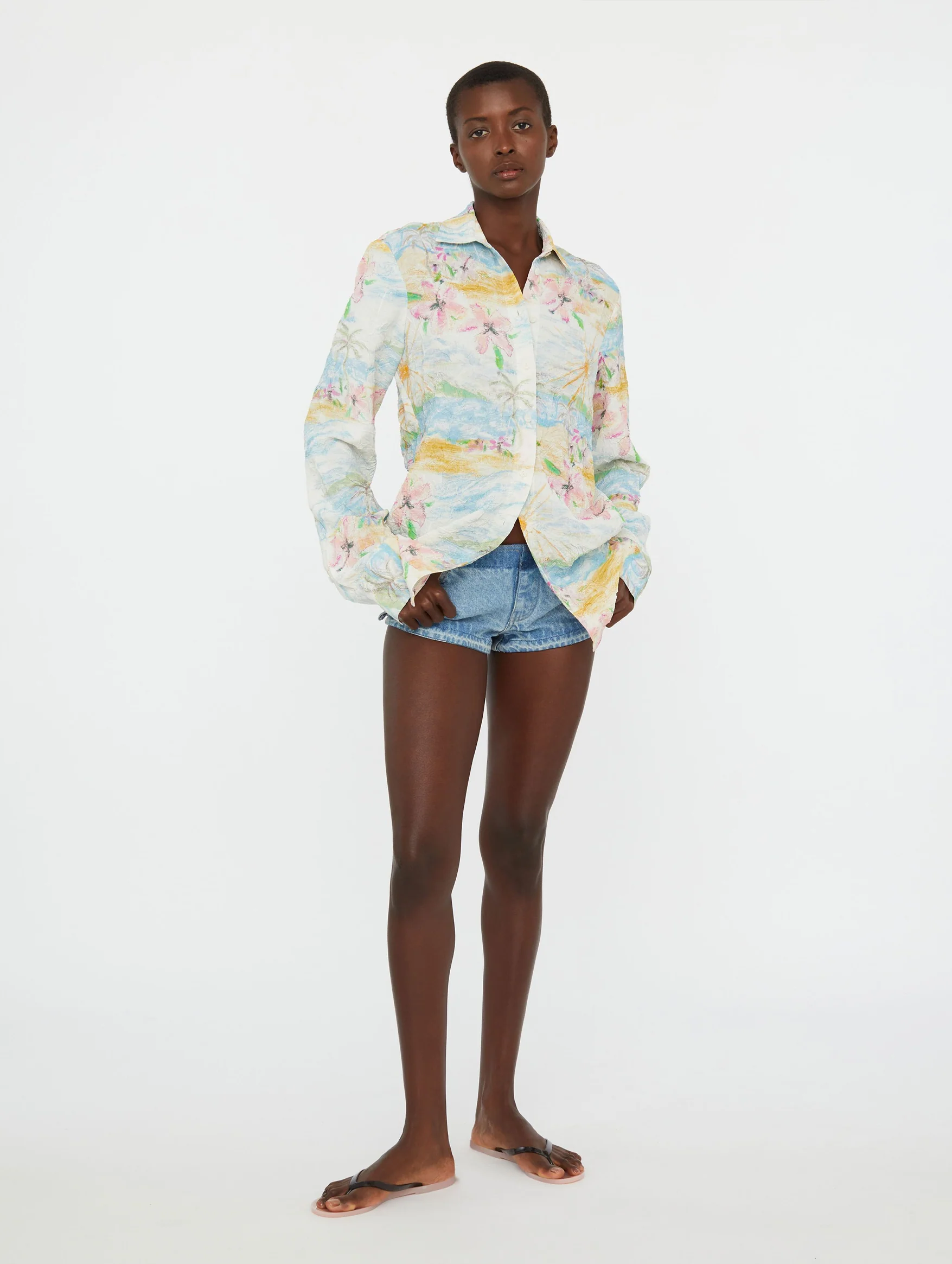 Crimped Bahia Shirt In Hibiscus - Image 4