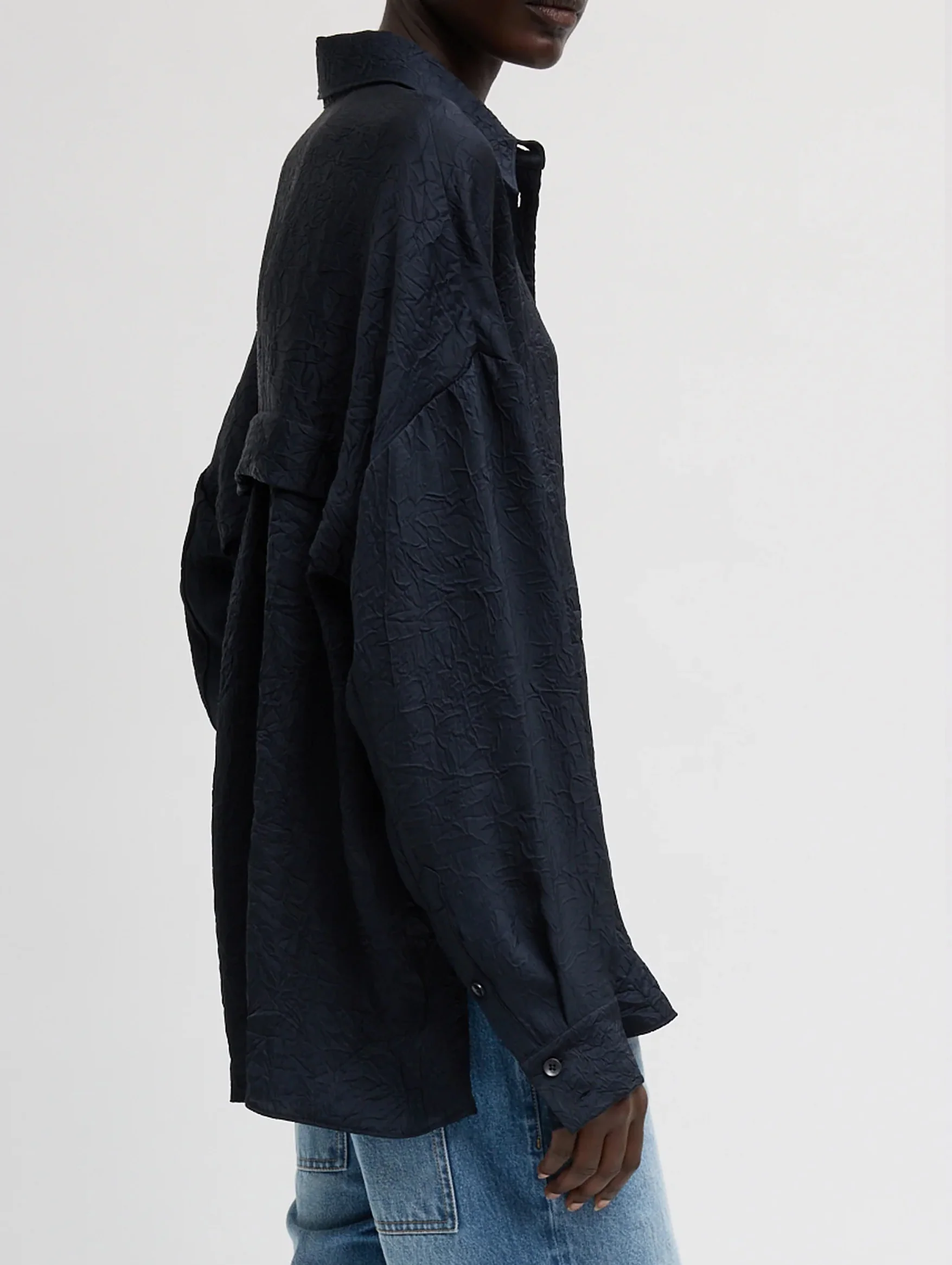 Crinkle Shirting Oversized Shirt in Midnight Navy - Image 3
