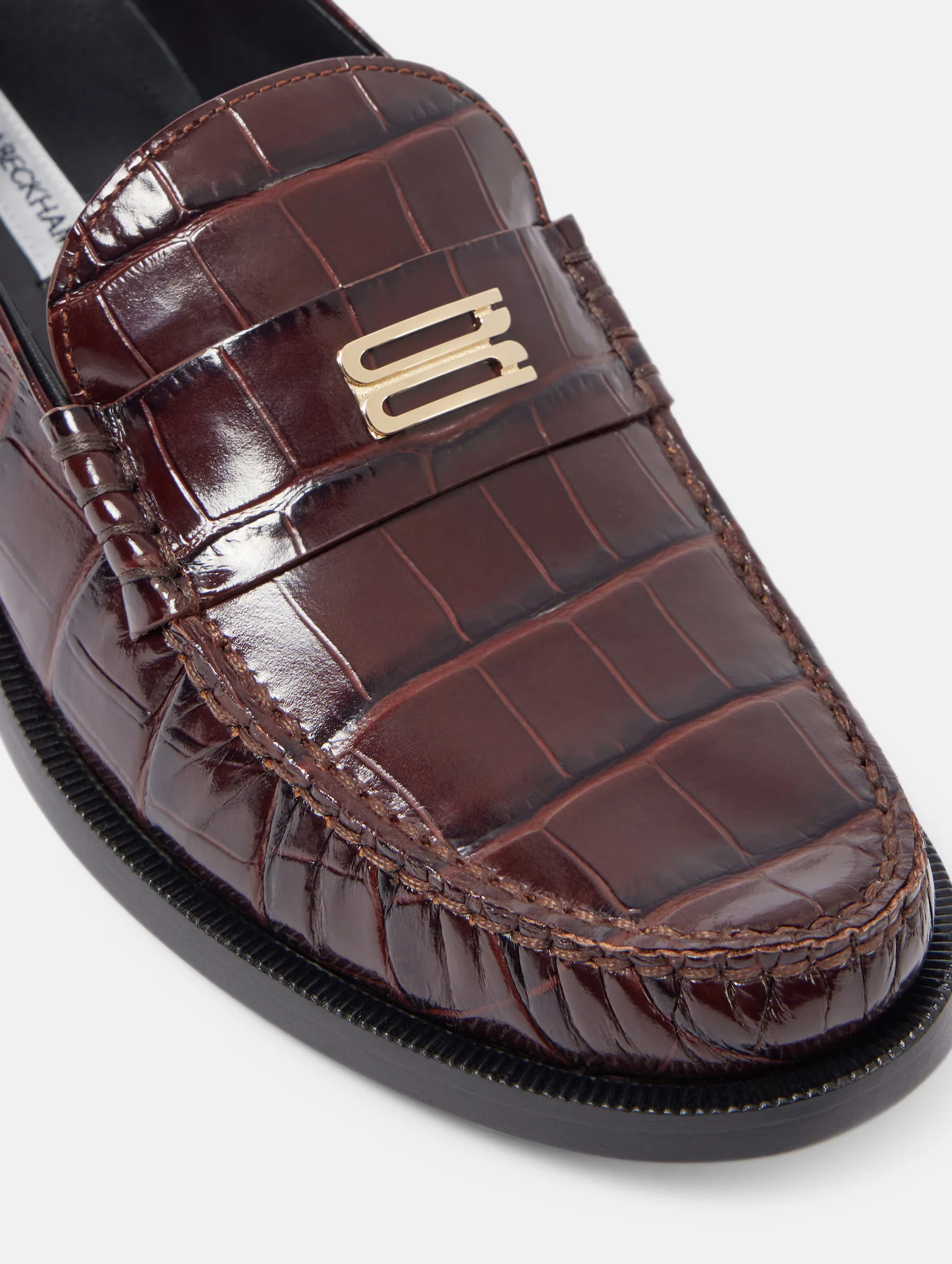 Croc-effect Leather Loafers in Ebony - Image 3
