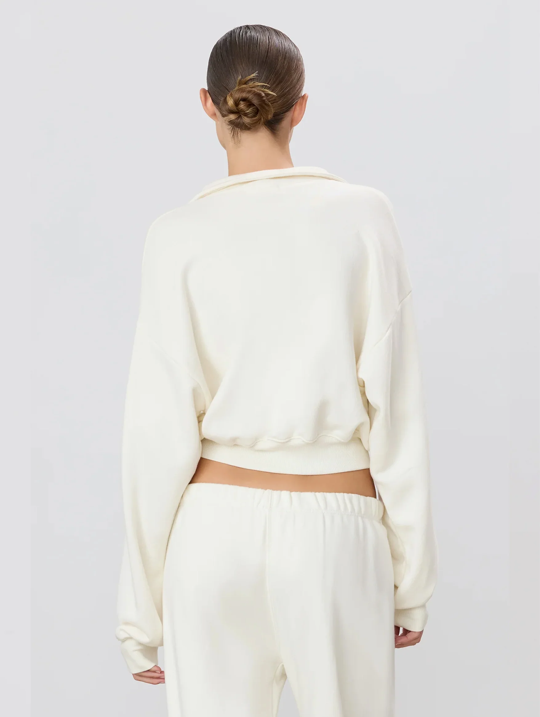 Cropped Half-Zip Sweatshirt in Cream - Image 4