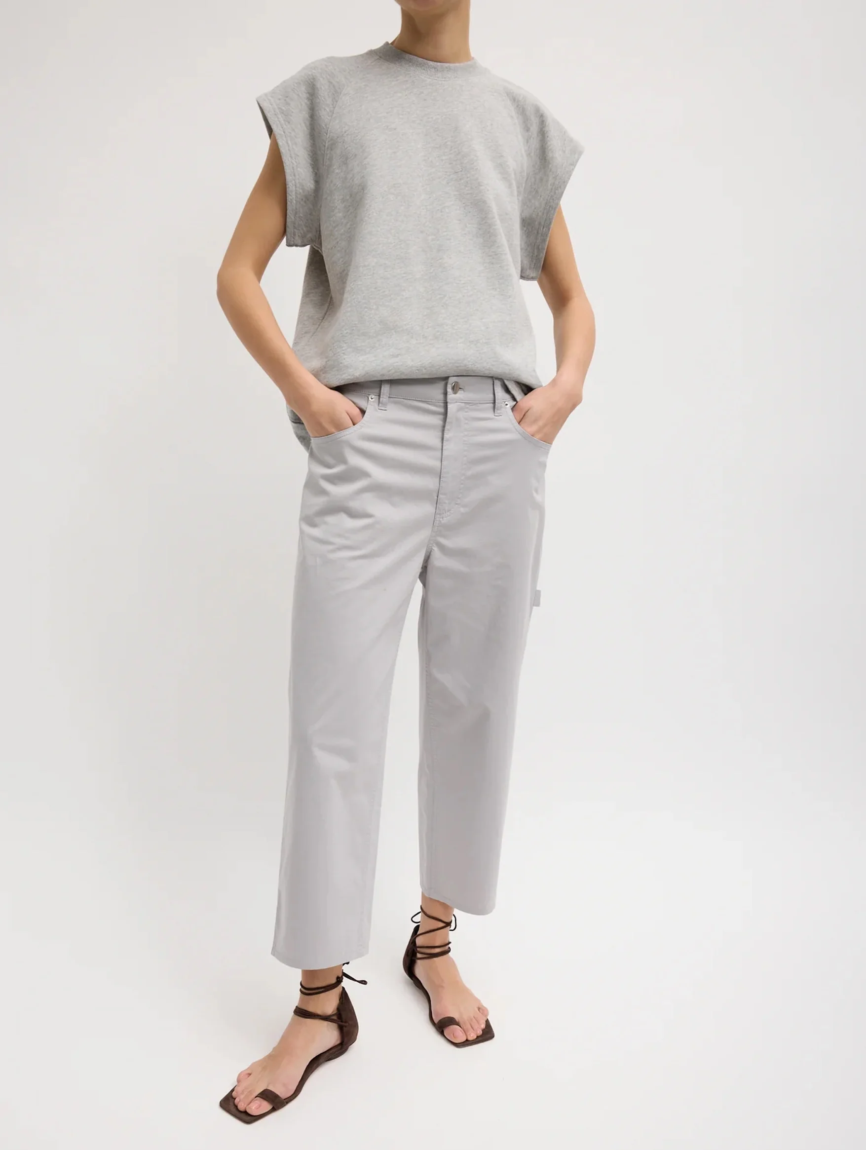 Cropped Slouchy Cargo Jean in Grey
