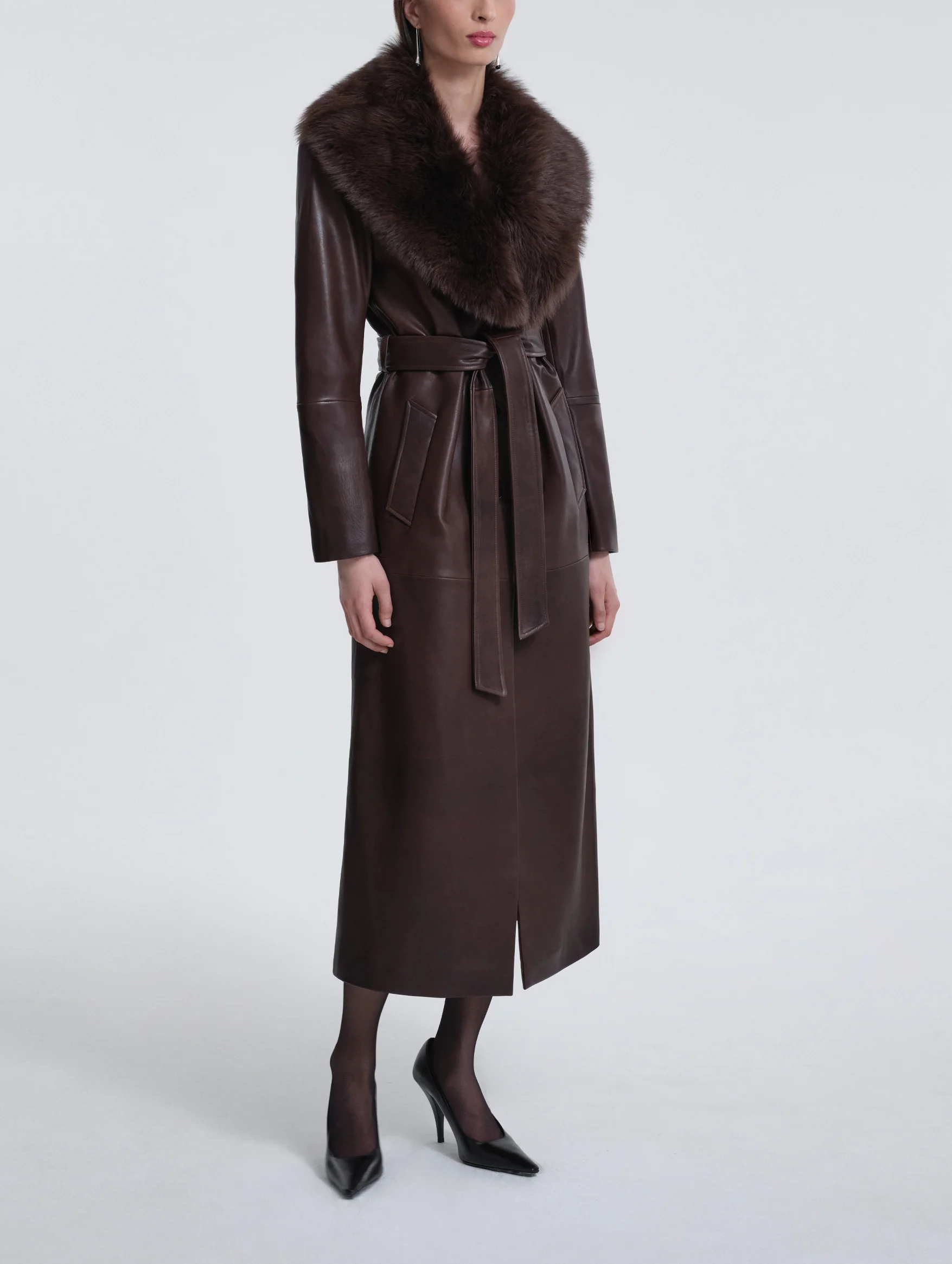 Dakota Leather Trench Coat in Rich Brown - Image 3