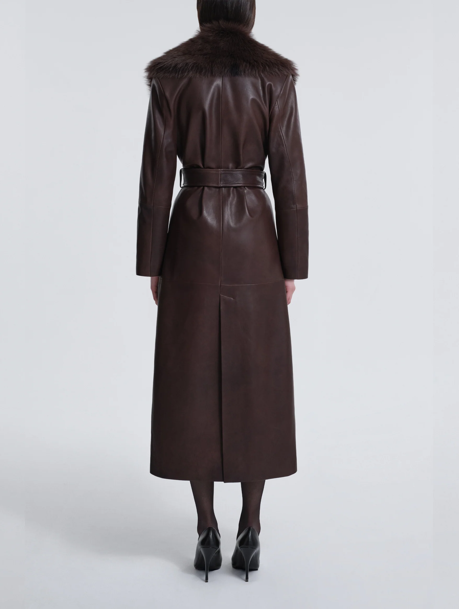 Dakota Leather Trench Coat in Rich Brown - Image 4