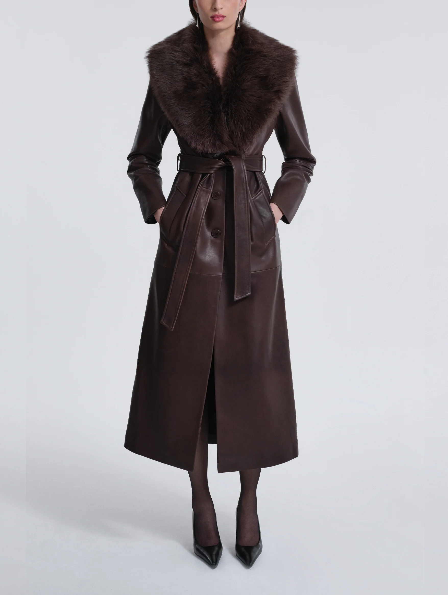 Dakota Leather Trench Coat in Rich Brown - Image 5