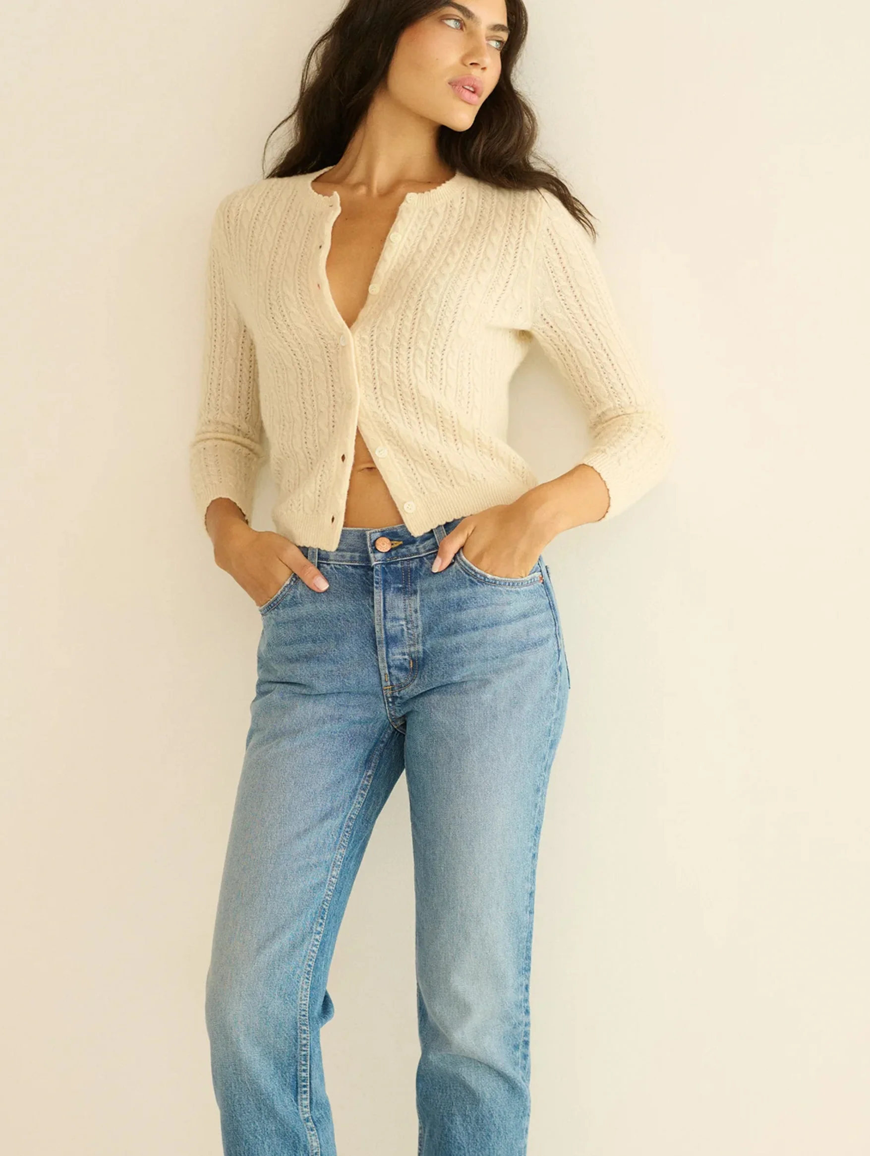 Danae Cashmere Cable Cardigan in Dogwood - Image 3